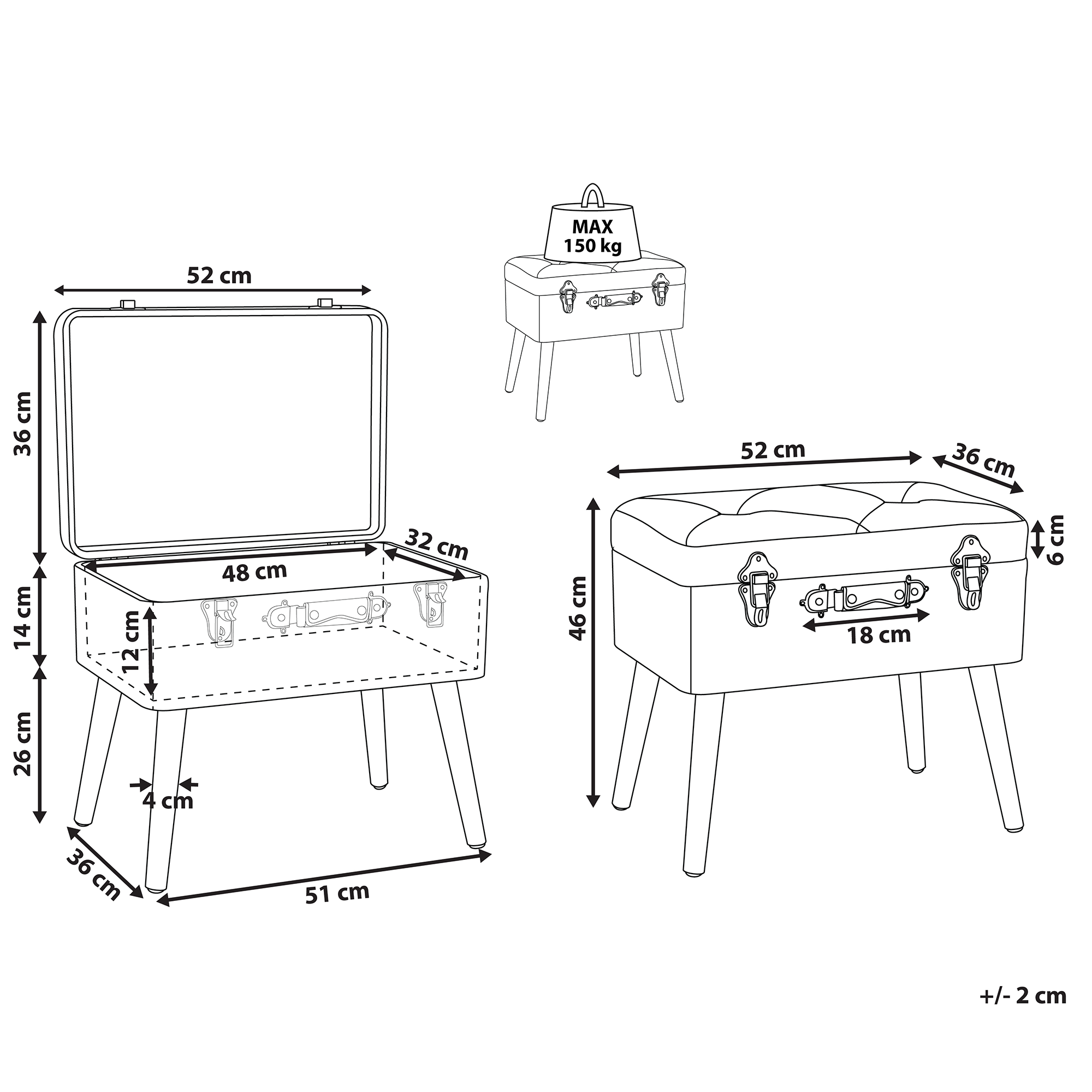 Sgabello contenitore MALLARD Velluto Grigio - 8