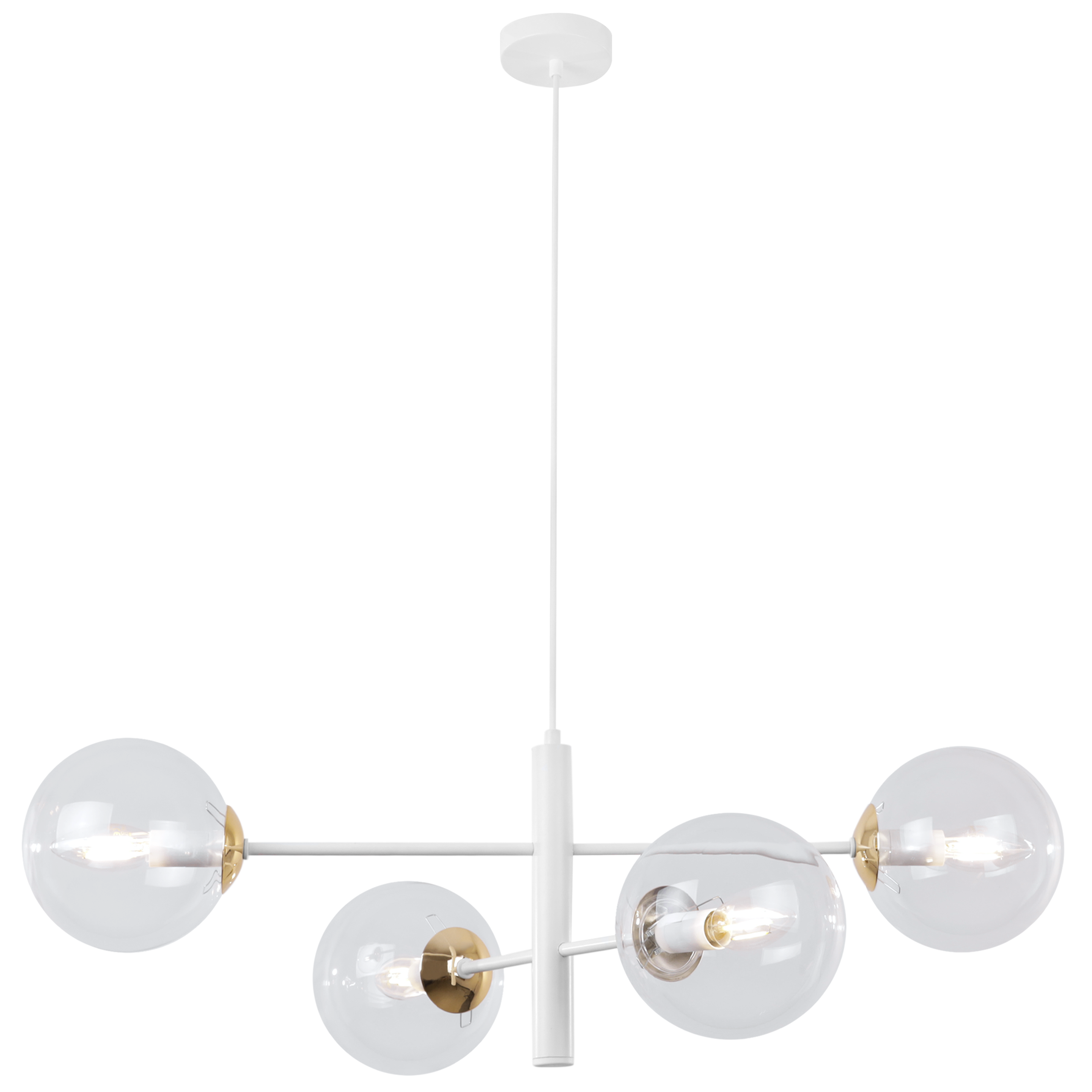 Lampa sufitowa wisząca Vicenza biała glamour 4xE14 klosz kula bezbarwna/złota Light Home LH