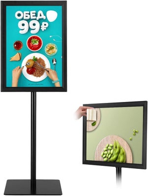 Porte-affiche A3 sur Pied en Aluminium,Panneaux d’Affichage Rotation à 360°, Hauteur Réglable 78,5-123CM,pour Promotion/Mariage/Publicité/Menu (Noir)