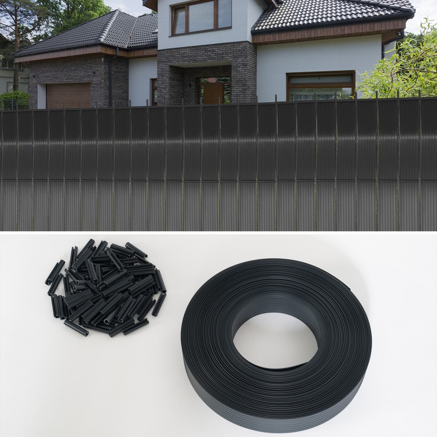 Kit de lamelles occultantes PVC grises L.60 M pour panneau grillagé - 5