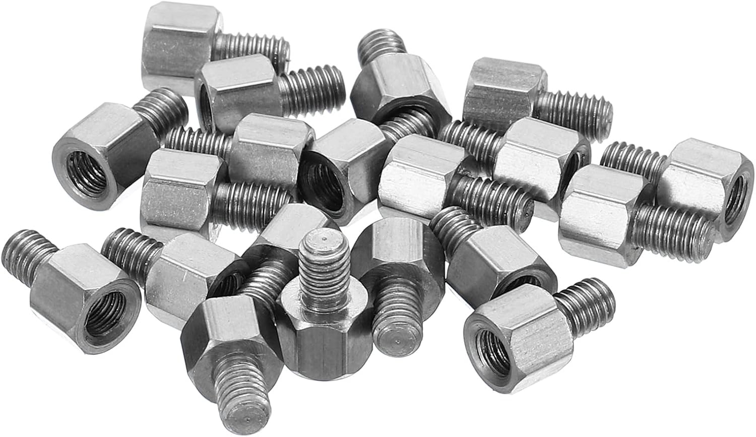Wkręty dystansowe ze stali nierdzewnej, męskie i żeńskie, M3x4mm+4mm, zestaw 20 sztuk, do płytek drukowanych.