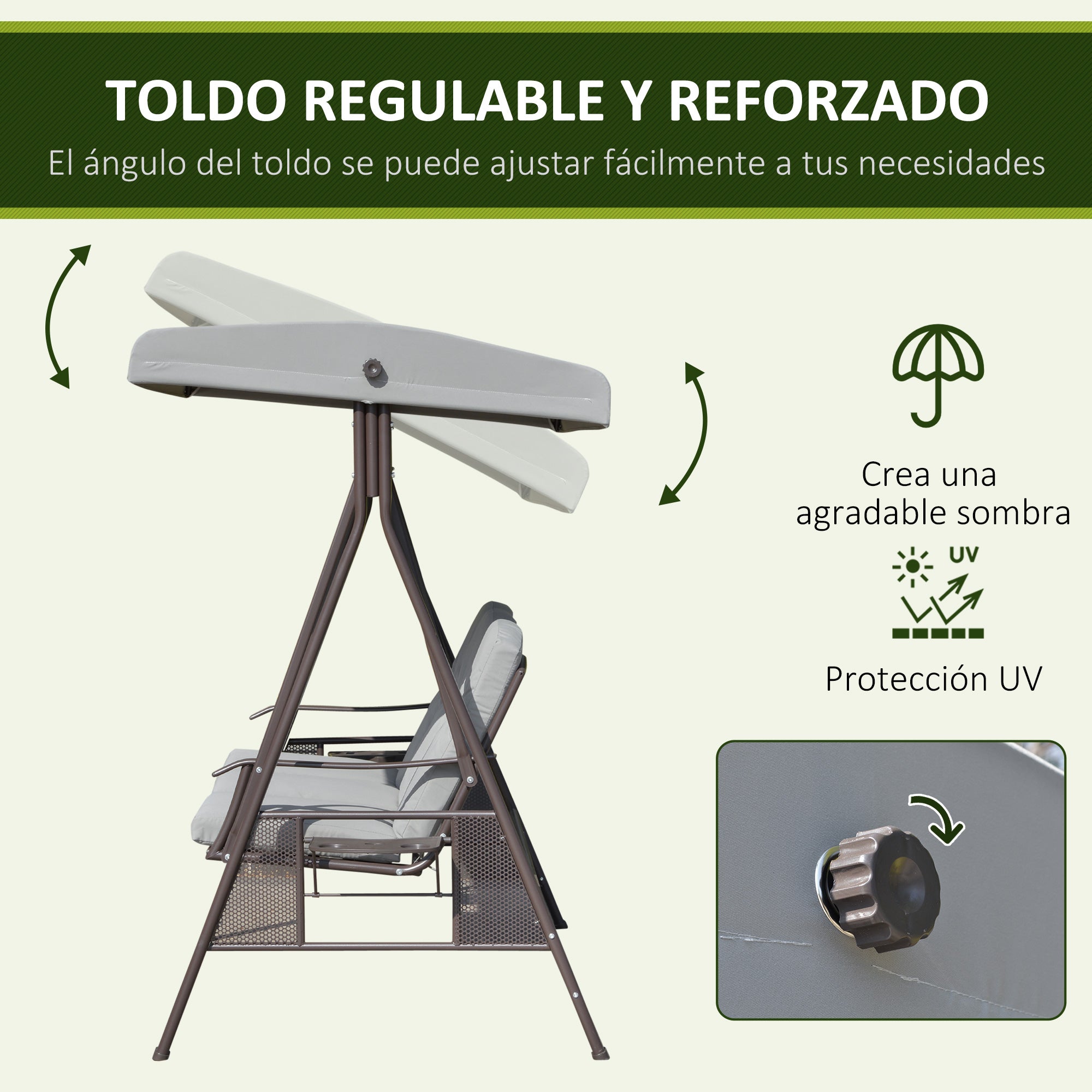 Baloiço de Jardim Outsunny Cinzento Metal e Poliéster 206x116x183cm - 4