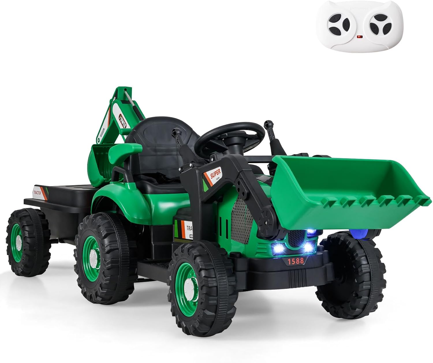 GOPLUS Bulldozer à Chevaucher Électrique Avec Casque – Pelle Mobile Manuelle, Roues Larges, Son, Pour Enfants Dès 3 Ans – Jaune