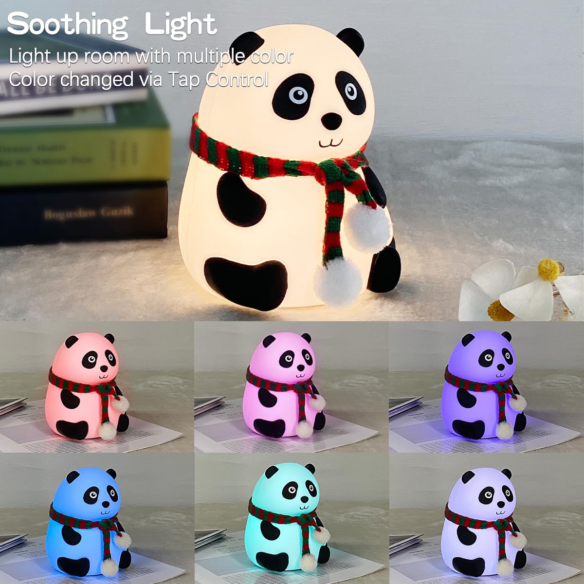 Luce Notturna Per Bambini A Forma Di Panda - LED Ricaricabile USB, Morbido Silicone, 7 Colori E Timer - 2