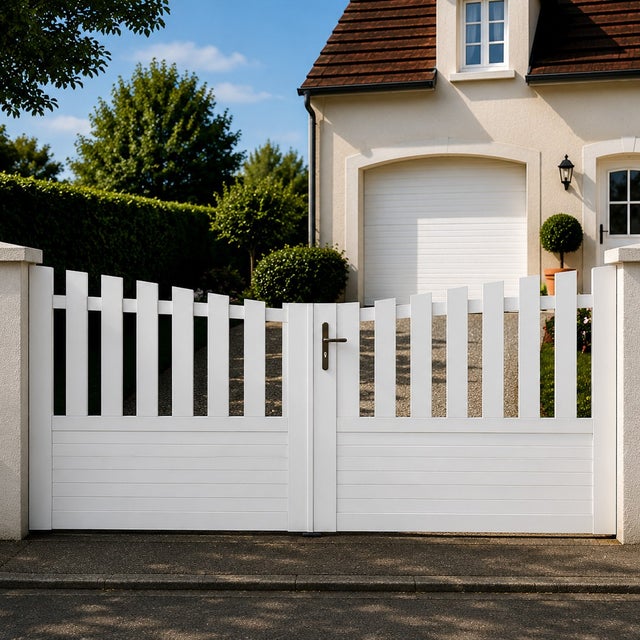 Portail battant manuel PVC blanc structure renforcée H 145 x L 250 ALENÇON INCURVÉ