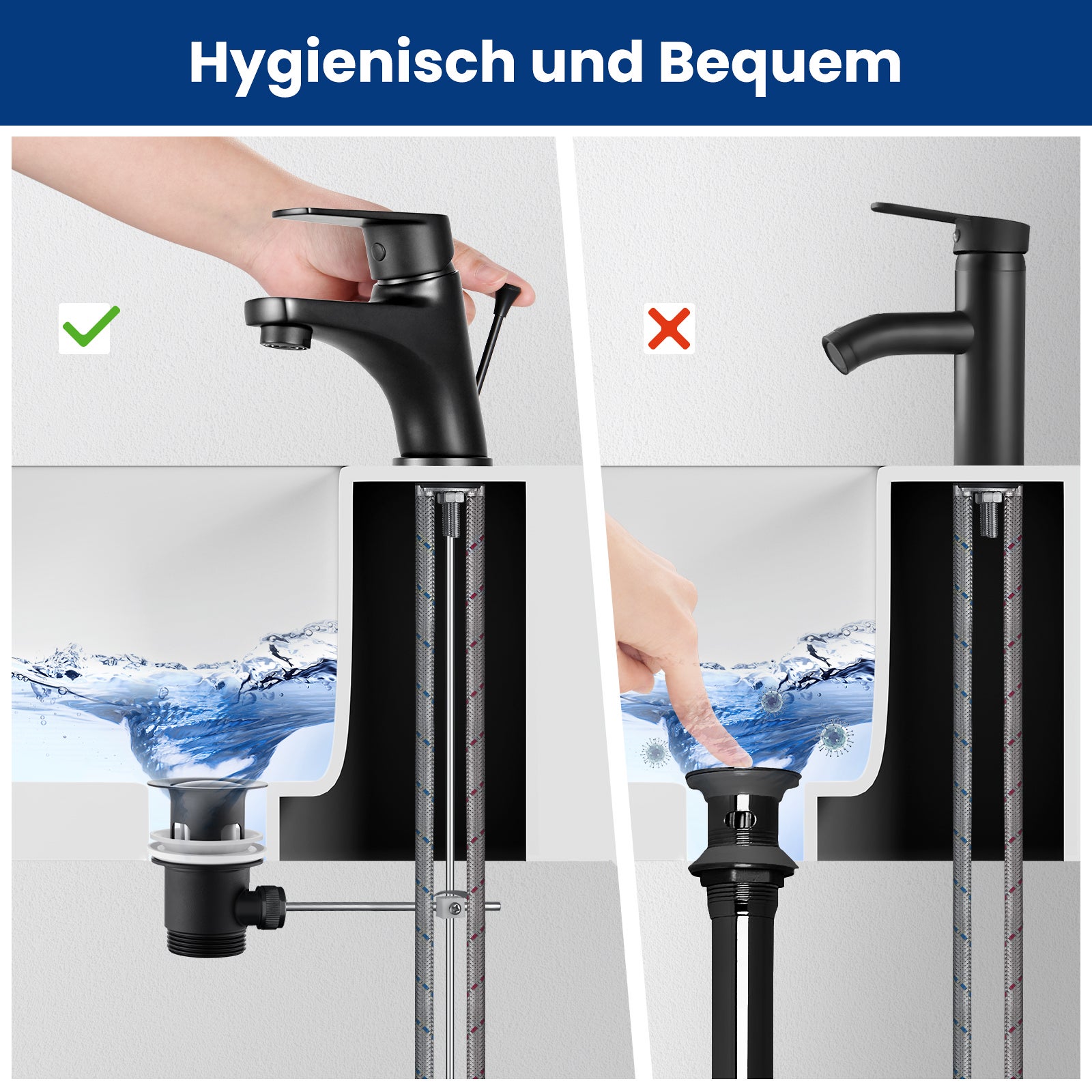 Cecipa max Robinet de Salle de Bain Noir, Robinet de Lavabo avec Garniture de Vidage à Tirette, Mitigeur de Lavabo en Laiton,EU Modèle - 5