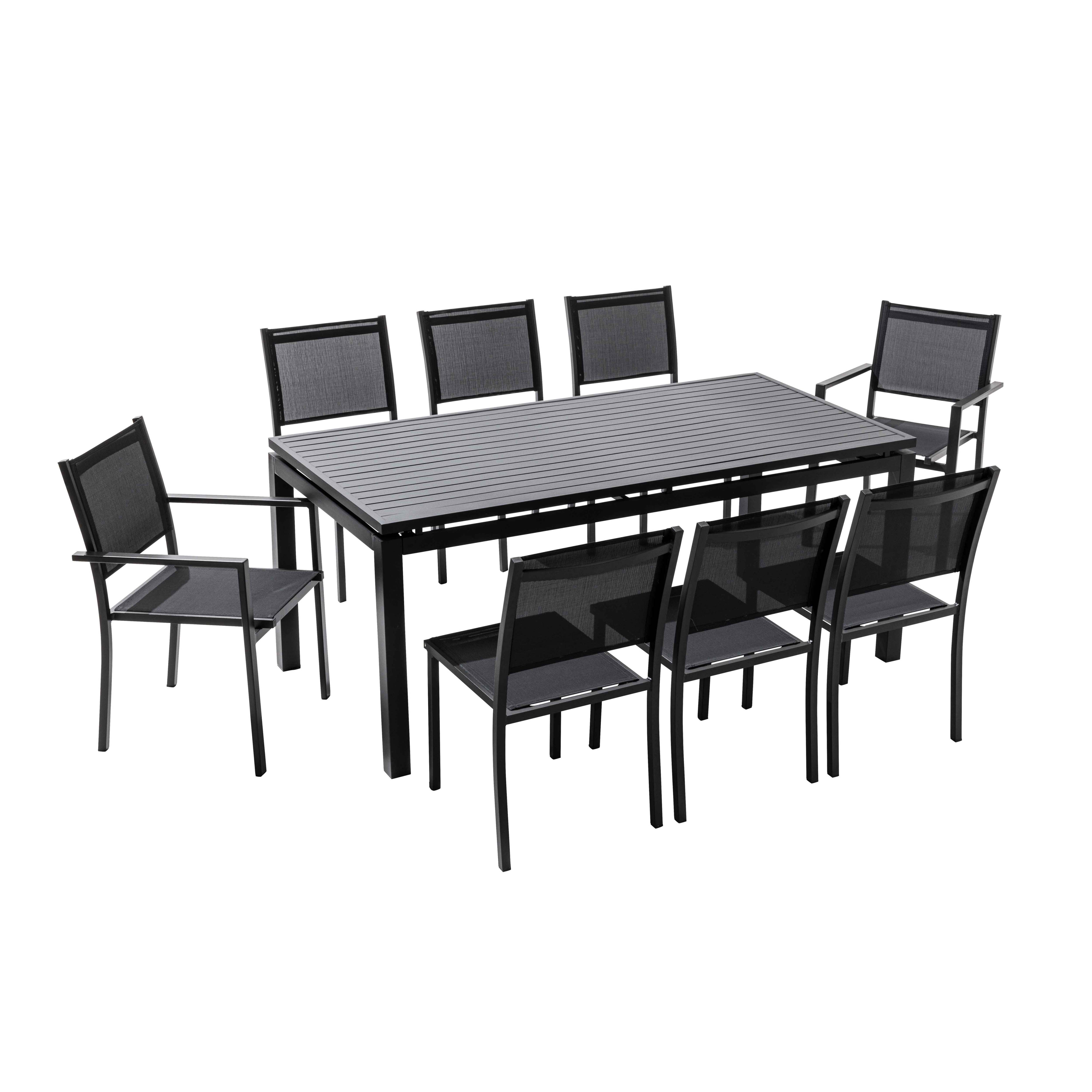 Ensemble table de jardin extensible et 8 assises en aluminium gris - 3
