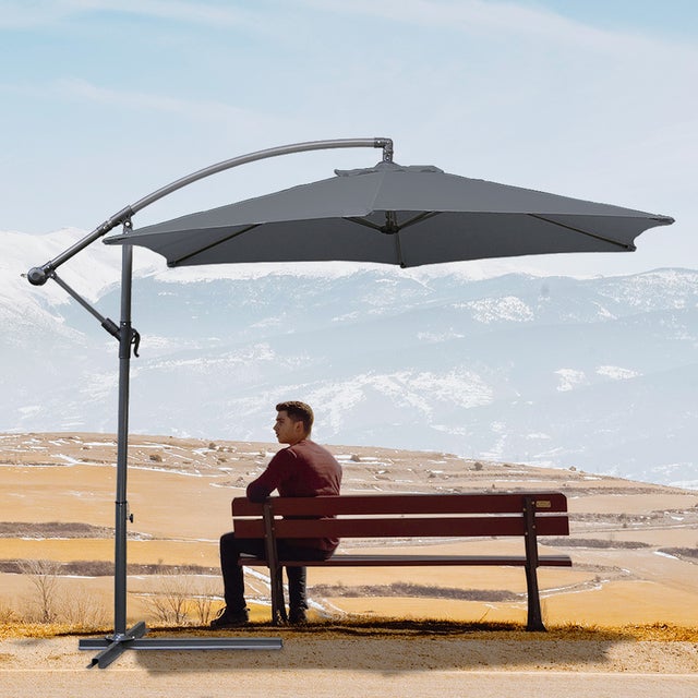 Sombrilla 350 cm gris - con manivela y soporte - protección UV repelente al agua plegable - sombrilla de playa sombrilla de mercado