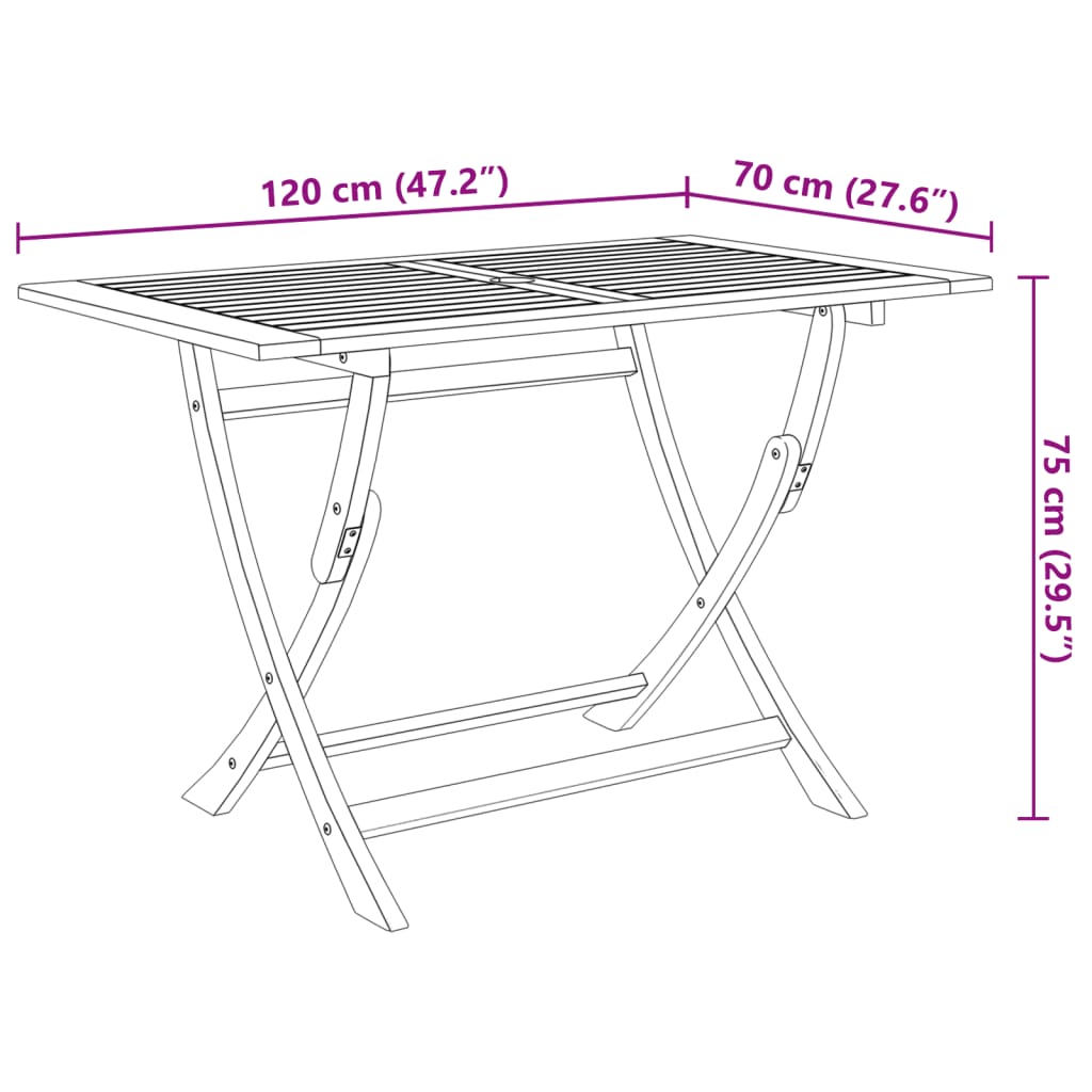 Table de jardin pliante en bois d'acacia massif 120x70x75 cm - 7