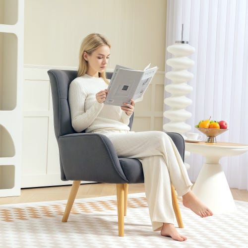 Poltrona Imbottita Con Braccioli E Gambe In Legno - Sedia Relax Per Soggiorno E Camera - Foto 4