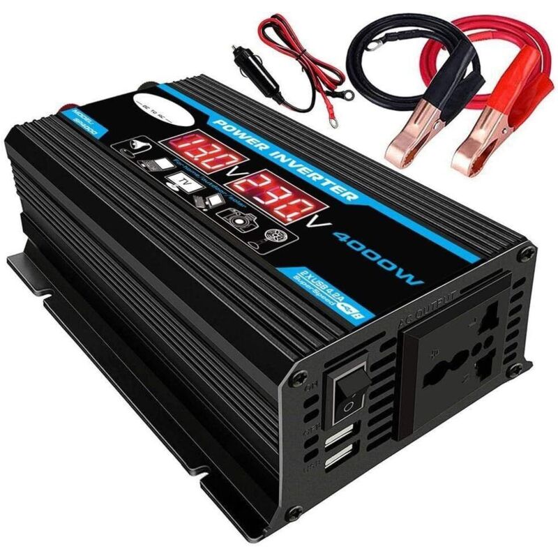 Invertor sinusoidal pur de 12V la 220V, 4000W, cu telecomandă și priză dublă pentru mașină, camion, rulotă