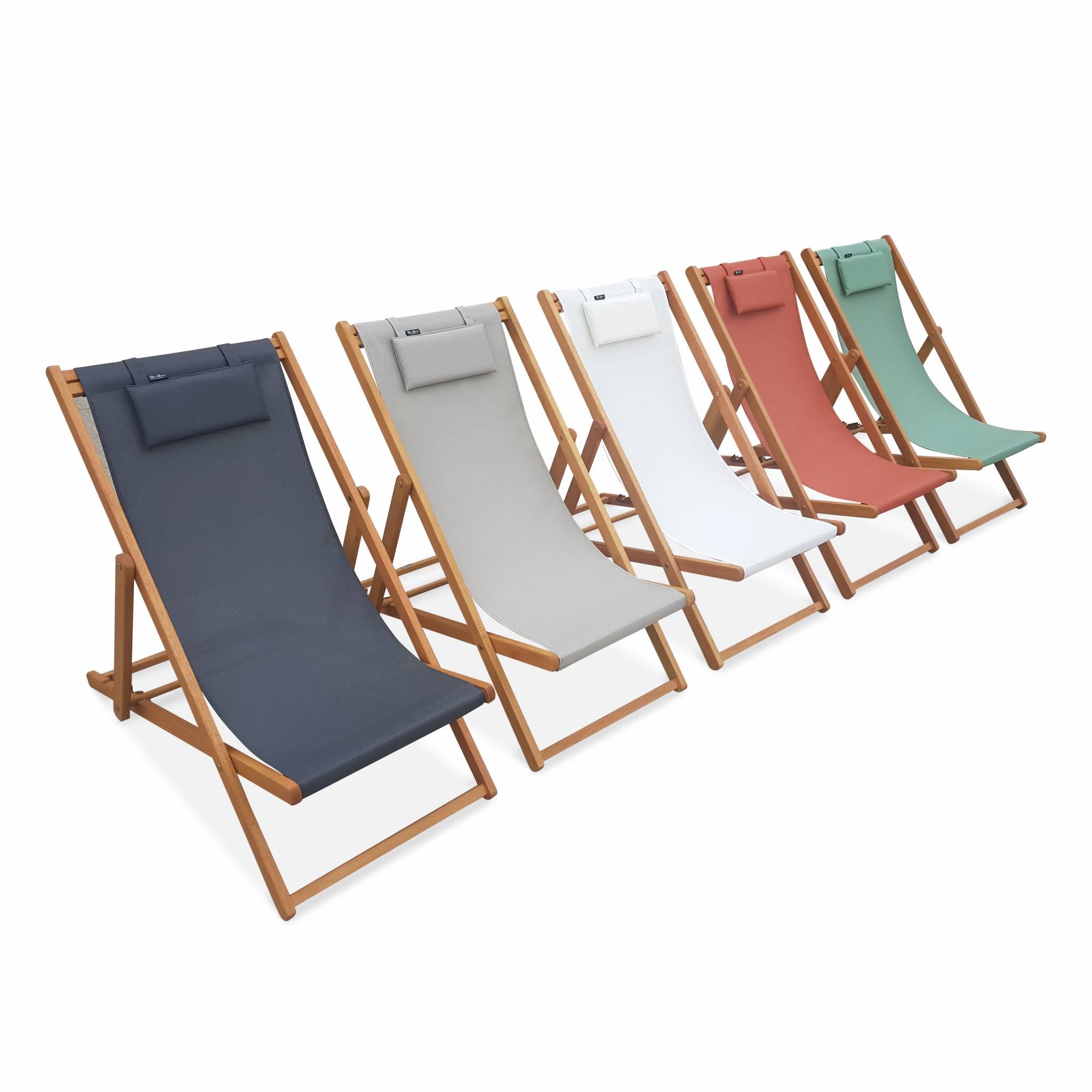 Chiliennes bois - Creus - 2 transats en bois d'Eucalyptus huilé avec coussin repose-tête terra cotta - 6