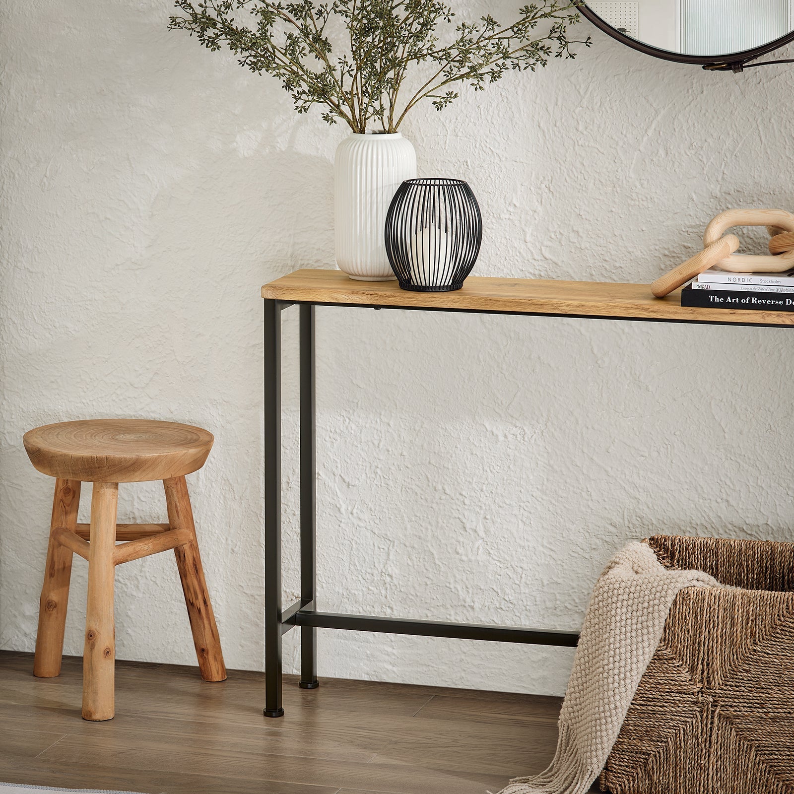 SoBuy FSB19-E Table d'appoint, Bout de canapé, Table d’entrée pour Salon, Cadre et 4 Pieds en Fer, Nature et Noir - 6