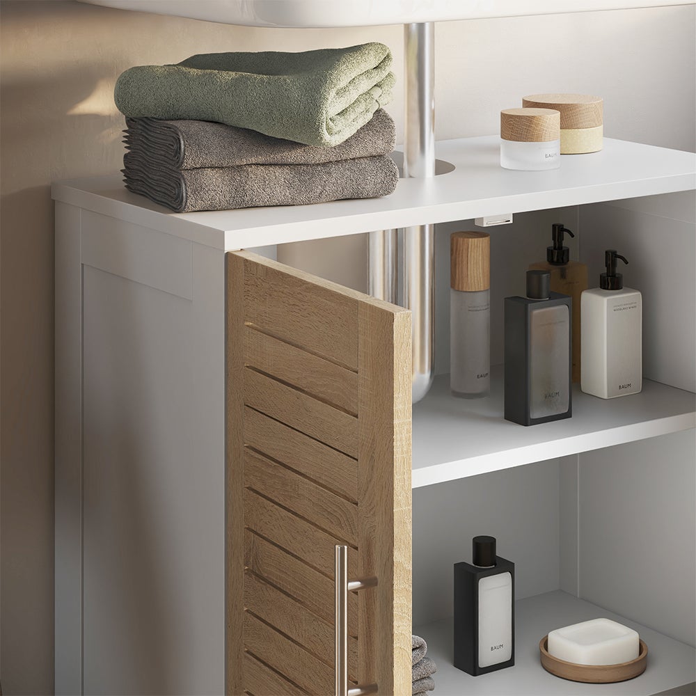 Vicco Szafka pod umywalkę Looma, Biały/dąb, 60 x 60 cm z 2 zamkniętymi przedziałami - 4