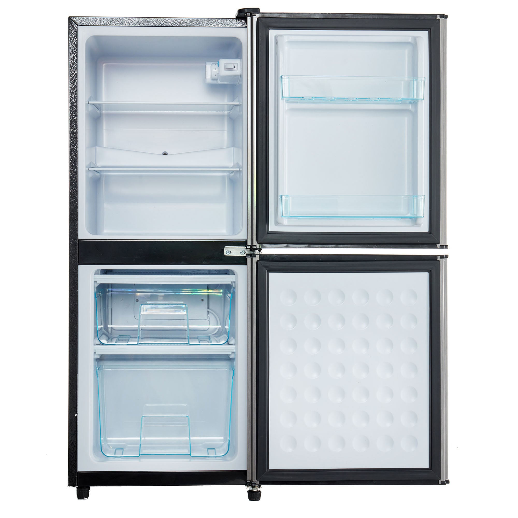 Réfrigérateur congélateur bas avec 2 Portes - 106 L ( 60+46) - Classe E - -25 °C ~10 °C - Pose libre - 42.5x44.5x102cm - Acier inoxydable - Gris - 8