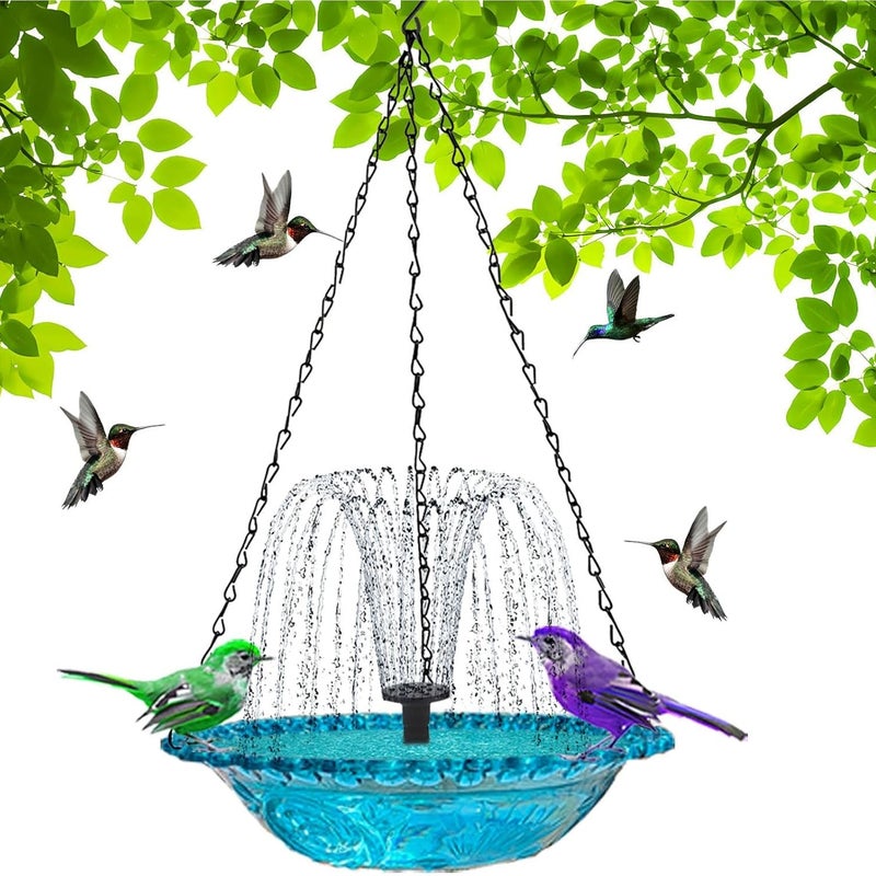 Wisząca ptasia kąpiel zasilana energią słoneczną, zestaw fontanny dla kolibrów, wisząca tacka dla ptaków