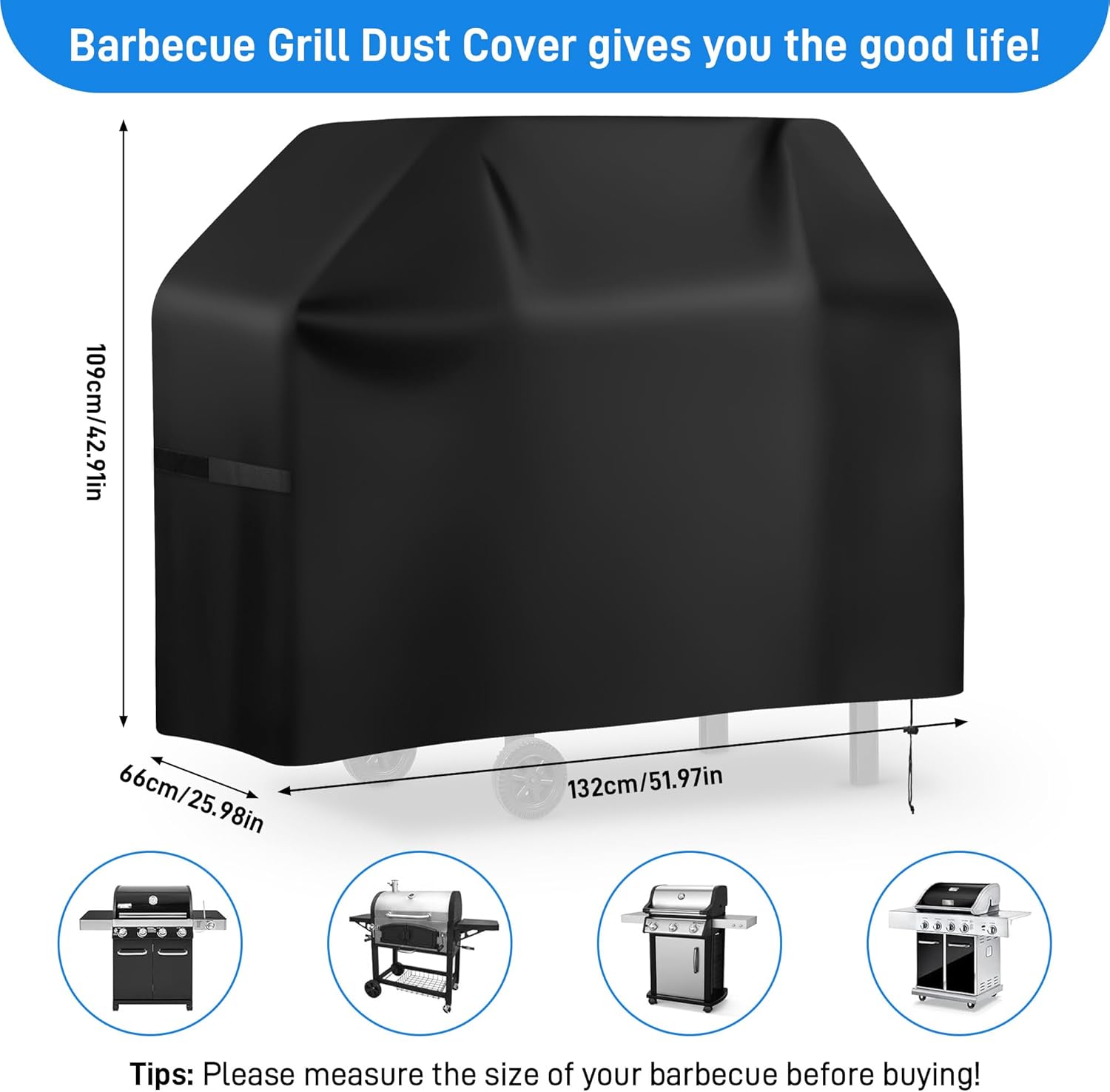 Housse Plancha Exterieur, Housse Barbecue Exterieur Imperméable, Housse Barbecue Gaz, Résistante de 420D Oxford, (132x66x109cm) - 2