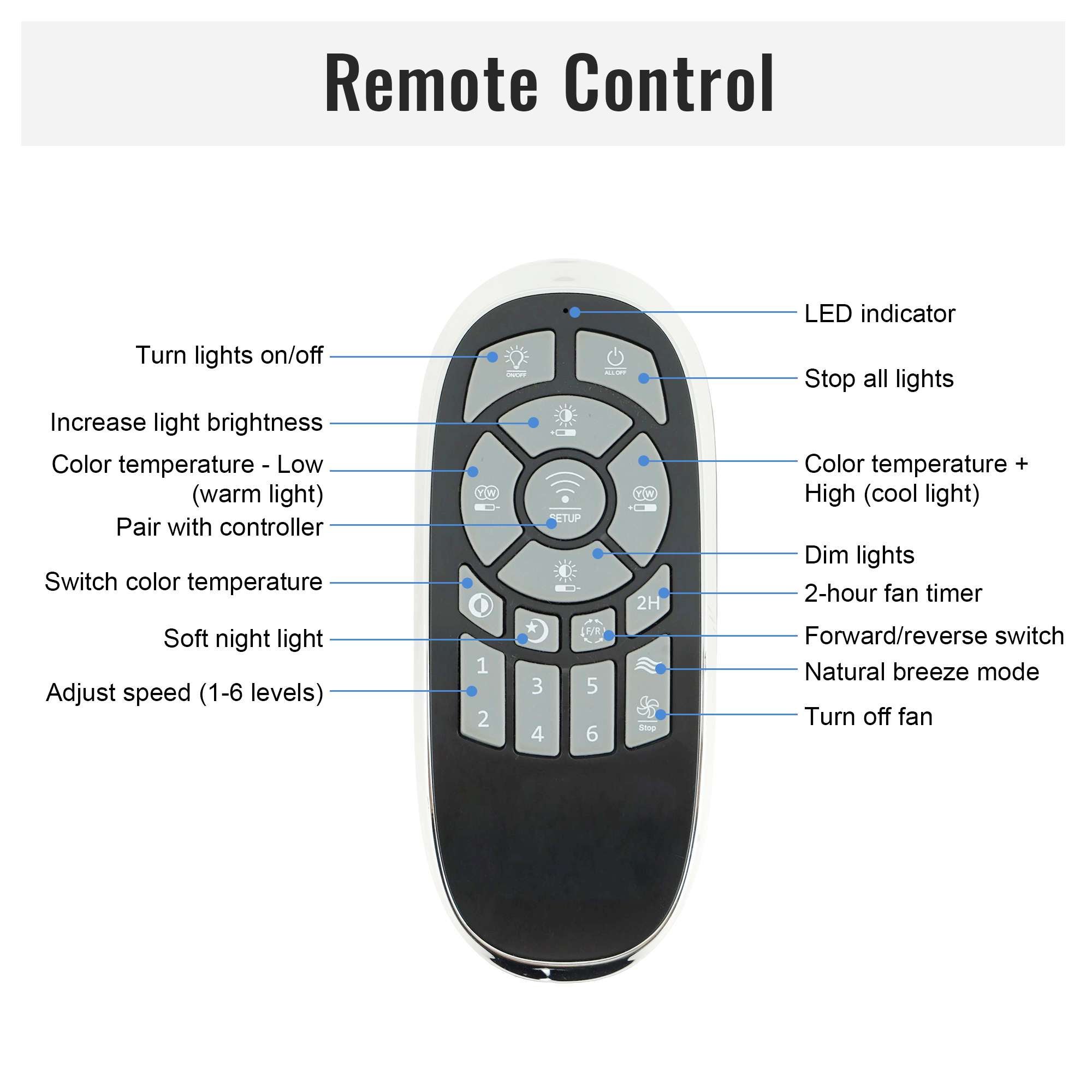 Ventilateur de plafond LED bois rétro 132 cm silencieux intelligent 6 vitesses réversible télécommande - 9