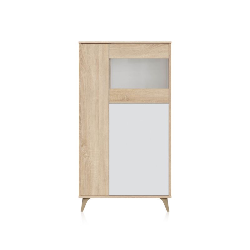 Vitrine LAURA 3 portes avec étagères L77 x H142cm - Blanc / Bois - 6