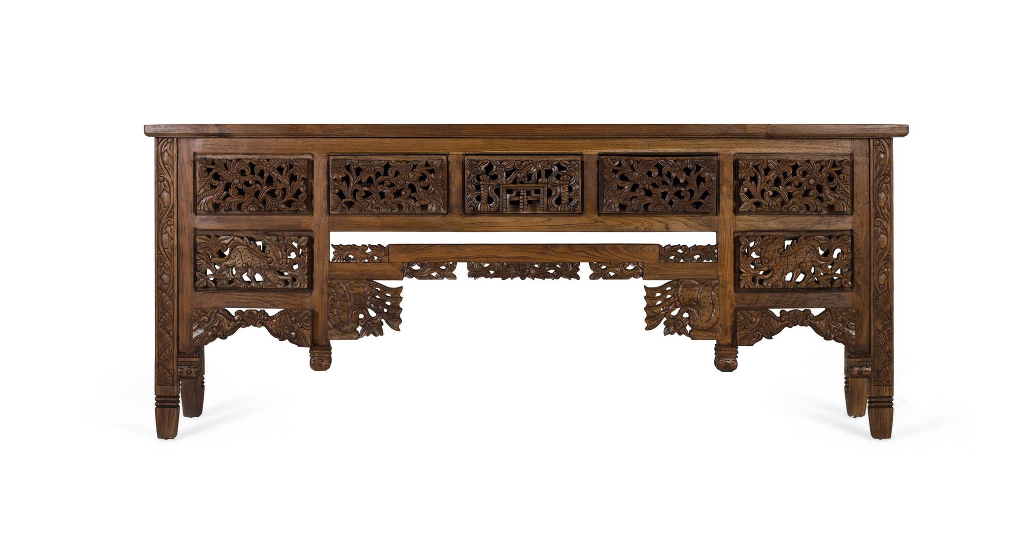 Konsola z drewna tekowego 220 cm w stylu kolonialnym etnicznym - 91x220x40 GYC