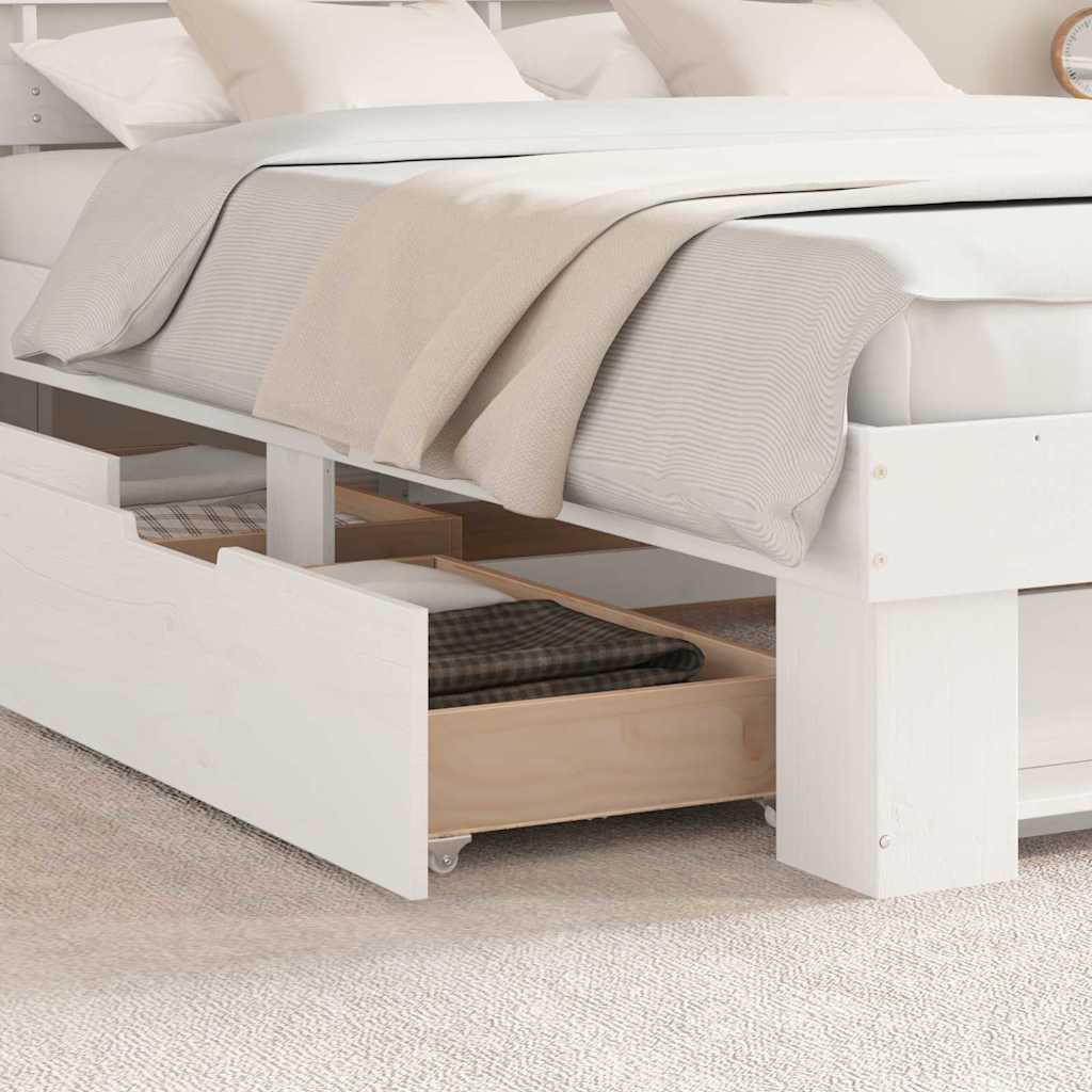 Cadre de lit avec tiroir, blanc, pin massif, pour la chambre, 150 × 200 cm - 4