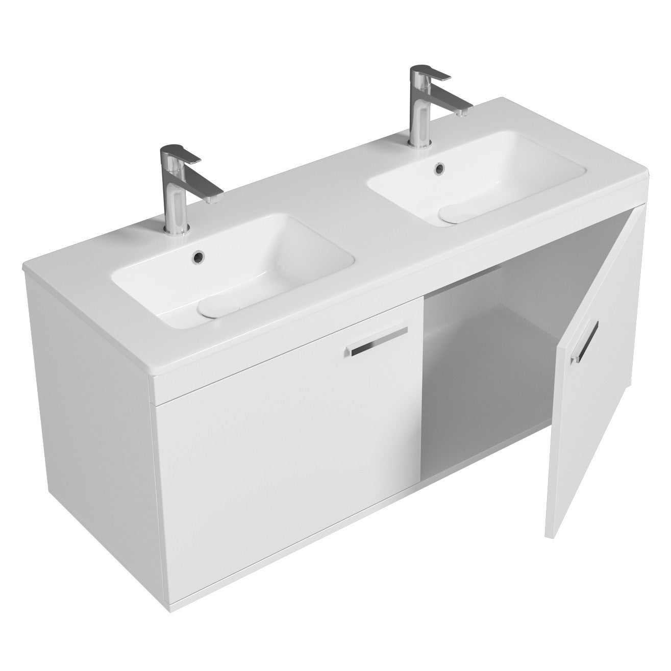 RUBITE meuble double vasque encastrée L. 120 cm 2 portes blanc salle de bain - 2