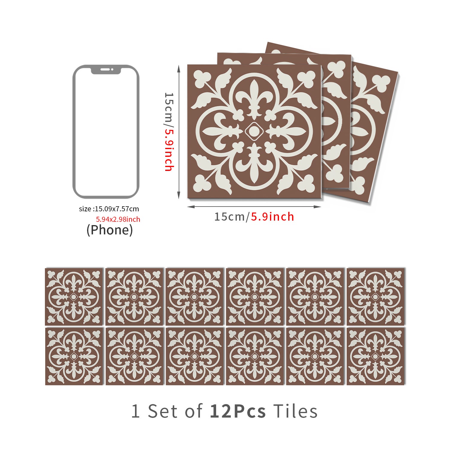 Lot de 12 panneaux muraux 3D autocollants, Crédence adhésive, Autocollants décoratifs, Imperméables et résistants à la chaleur, 15 cm x 15 cm - 4