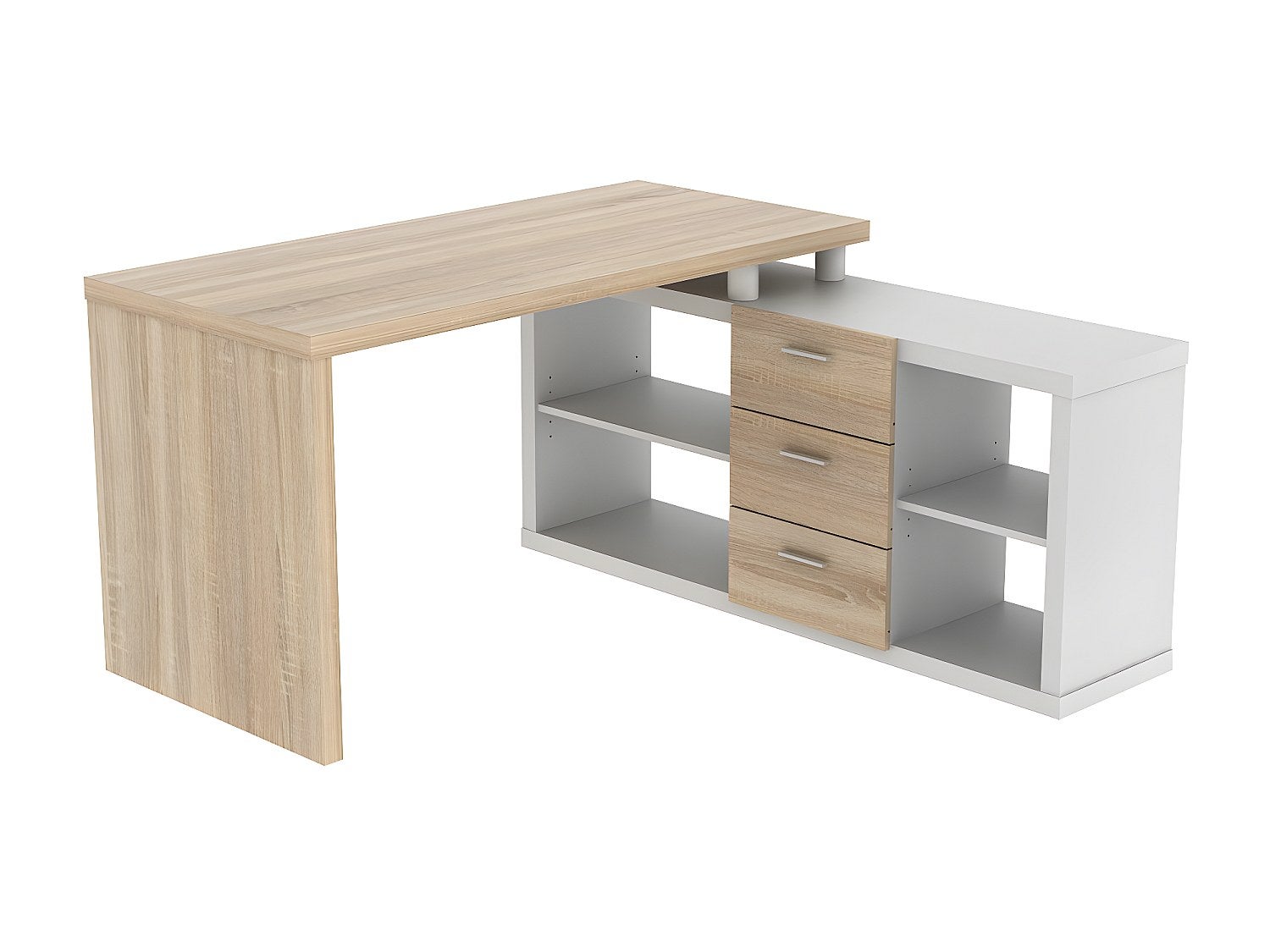 Bureau d'angle avec rangements ALDRIC III - Blanc & Chêne - 2