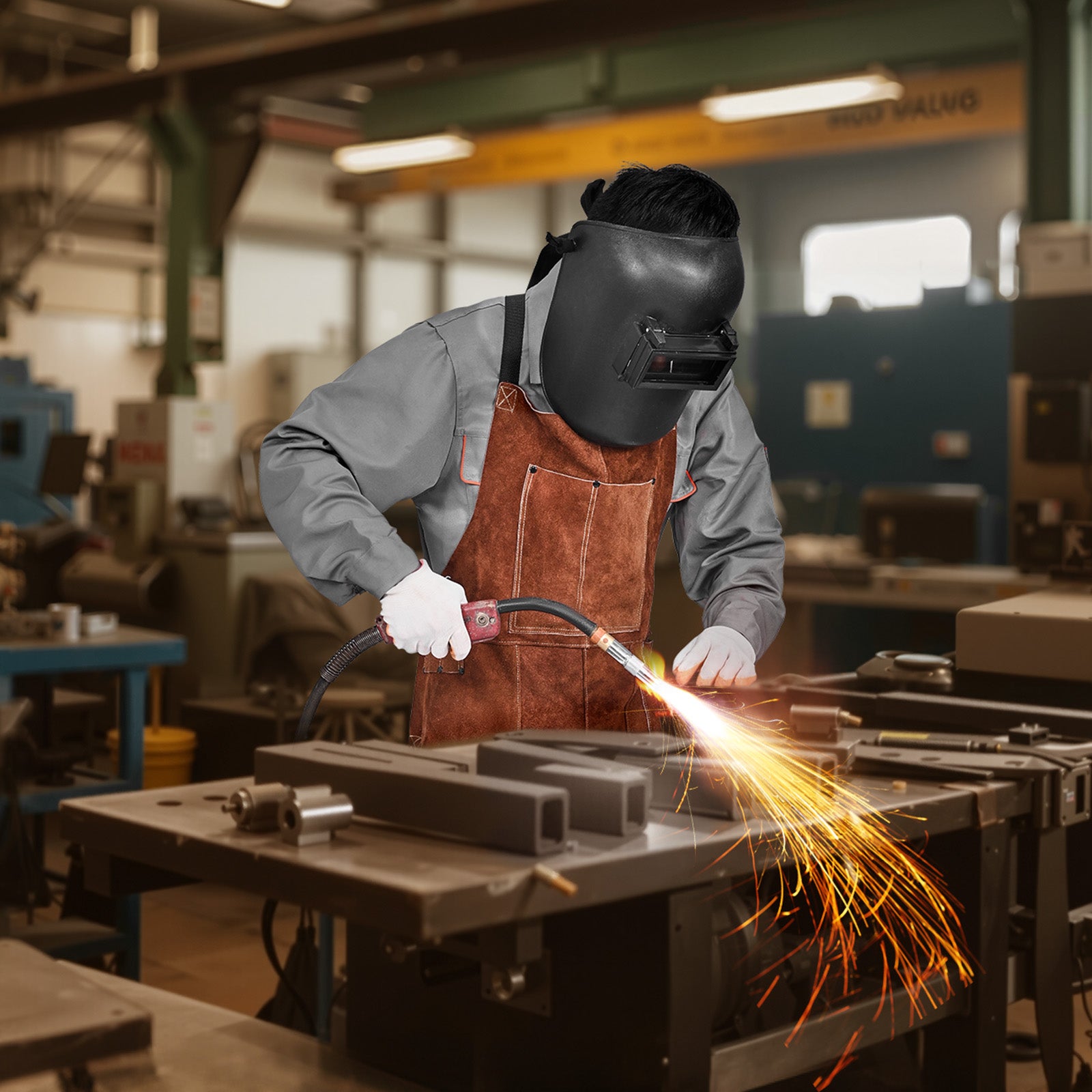 Tablier Soudage Jambe Fendue,VEVOR Pantalon Cuir Vachette,Résistant Chaleur,3 Poches,Hommes/Femmes,Travail Bois,Jardinage,Forge,Taille M - 8