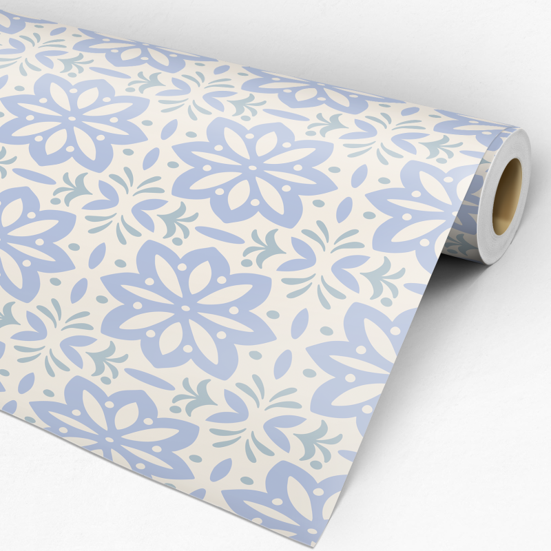 Papier peint Azulejos Floaral Lila 58cm largeur sur 250cm hauteur - 2