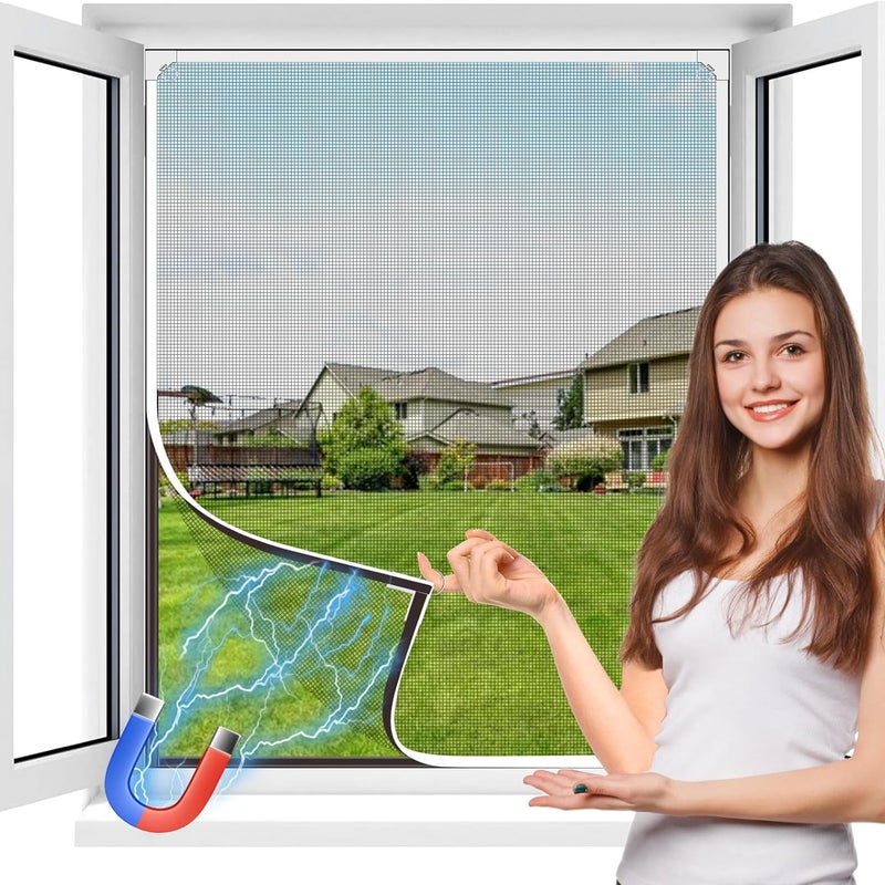 Magnetyczna moskitiera okienna - 130x150 cm z włókna szklanego - regulowany rozmiar DIY - odłączana rama - bez wiercenia