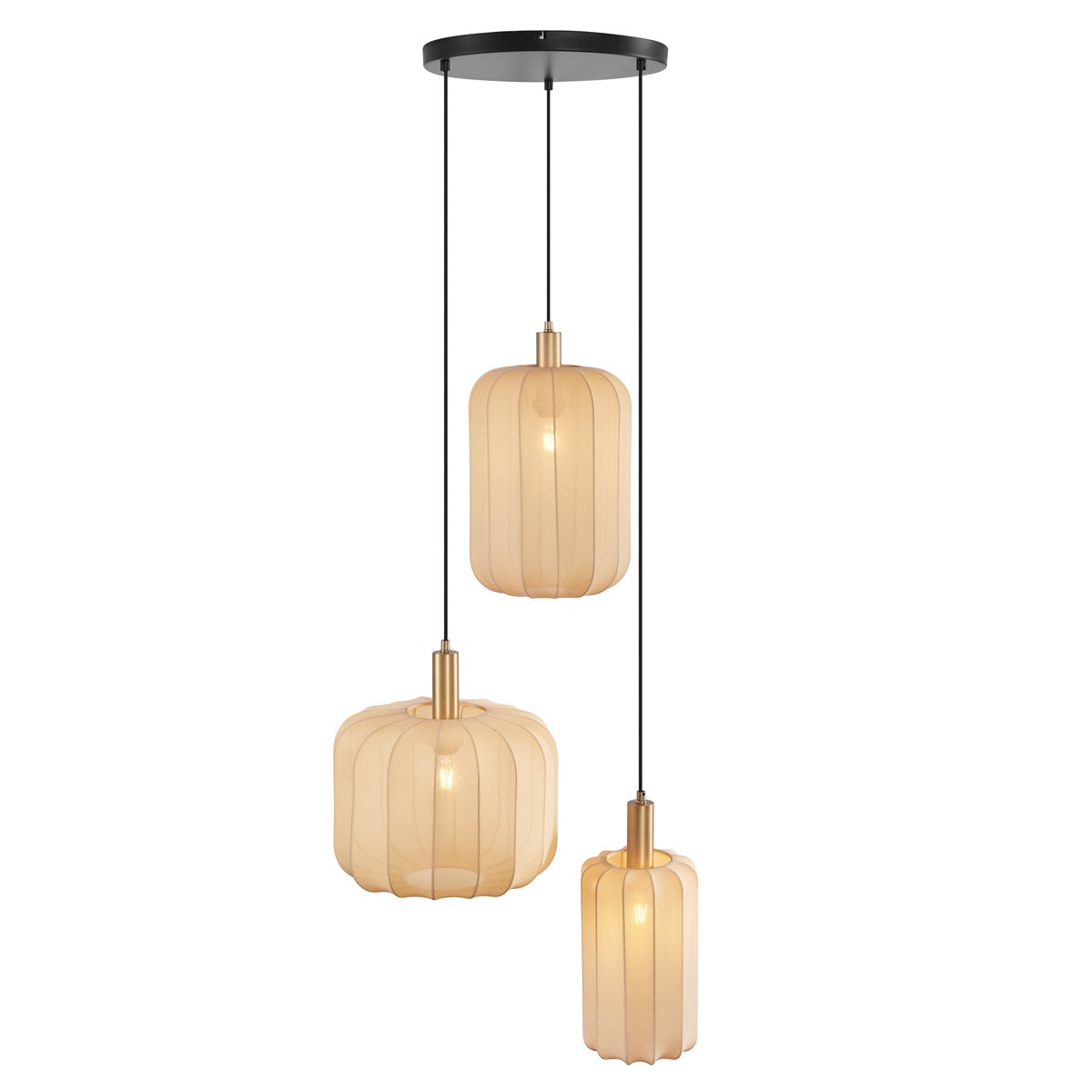 Suspension Japandi noire et dorée avec abat-jour beige 3 lumières - Pluni - 6