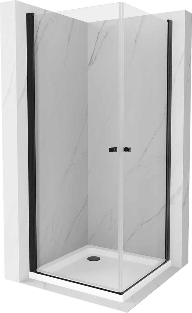 Mexen Pretoria Duo kabina prysznicowa uchylna 90 x 90 cm, transparent, czarna + brodzik Flat - 852-090-090-70-02-4010B
