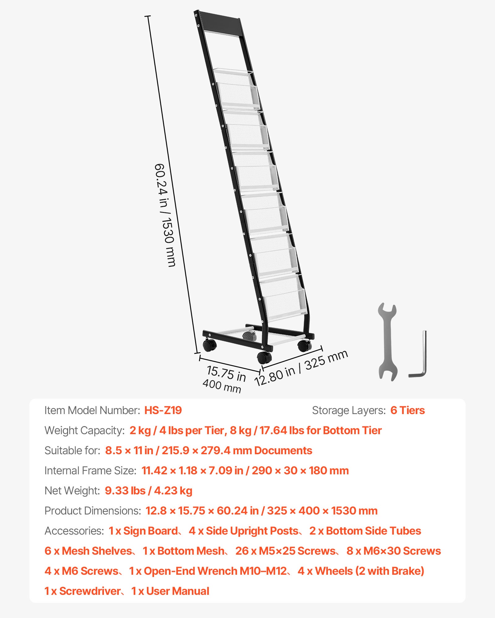 Présentoir à Brochures VEVOR 6 Niveaux, Porte-Brochures sur Pied en Métal avec Roulettes, pour Magazines, Journaux, Expositions & Bureaux - 7