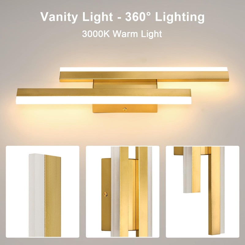 GOECO Applique Murale Intérieure LED 16W, 1800LM Parallèle Lampe Murale Moderne 3000K Lumière Chaude pour Salon, Chambre, Escalier, Couloir (Or) - 2