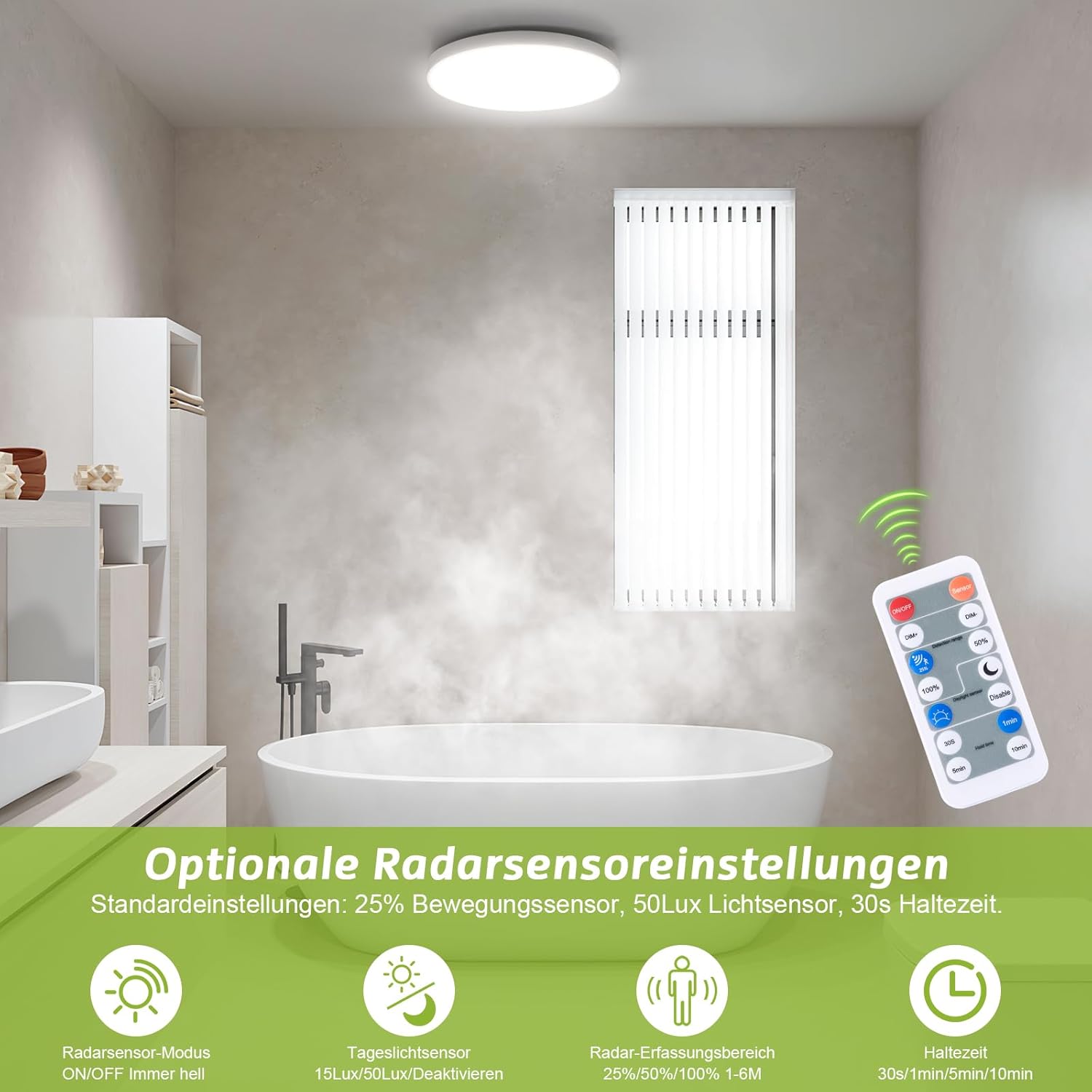 LOVHAUS 24W Plafonnier LED avec Detecteur de Mouvement pour Salle de Bain,2400LM LED Luminaire Dimmable avec Télécommande 4000K,IP54 - 3