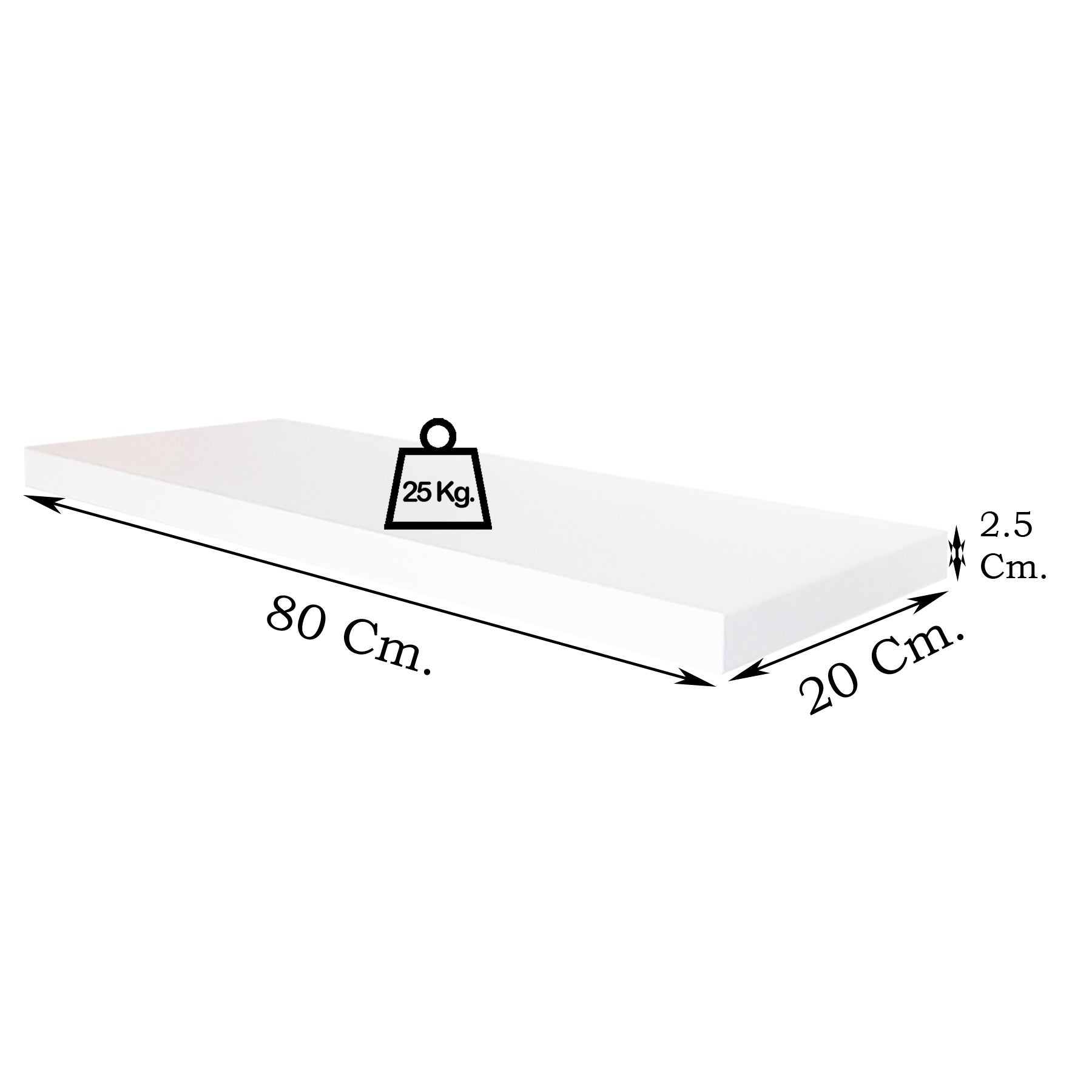 Prateleira de parede de madeira Henor 80x20x2,5 Hardware ajustável horizontal oculto. Vertical e Inclinação. Carregar 25kg. Branco - 3