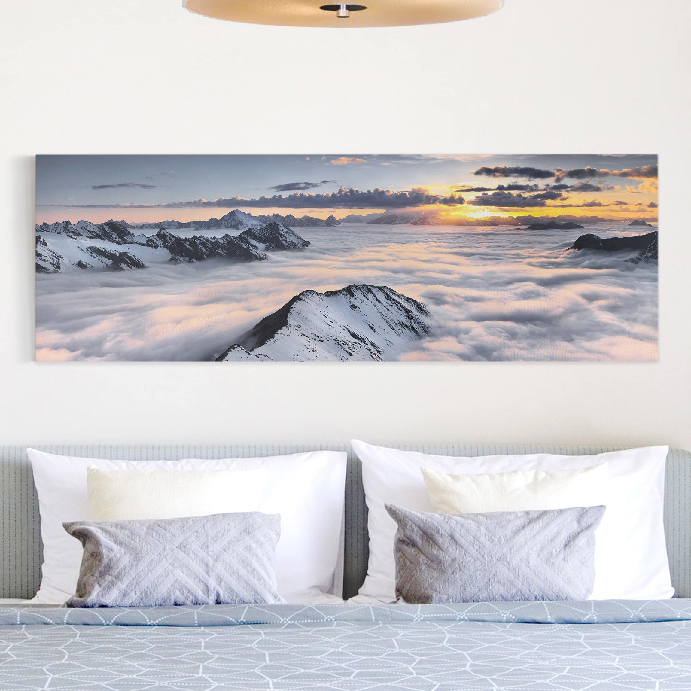 Lienzo cuadro en lienzo bastidor impresion en lienzo blanco cielo paisaje montaña panorama atardecer 132 dormitorio pasillo 120 x 40 cm