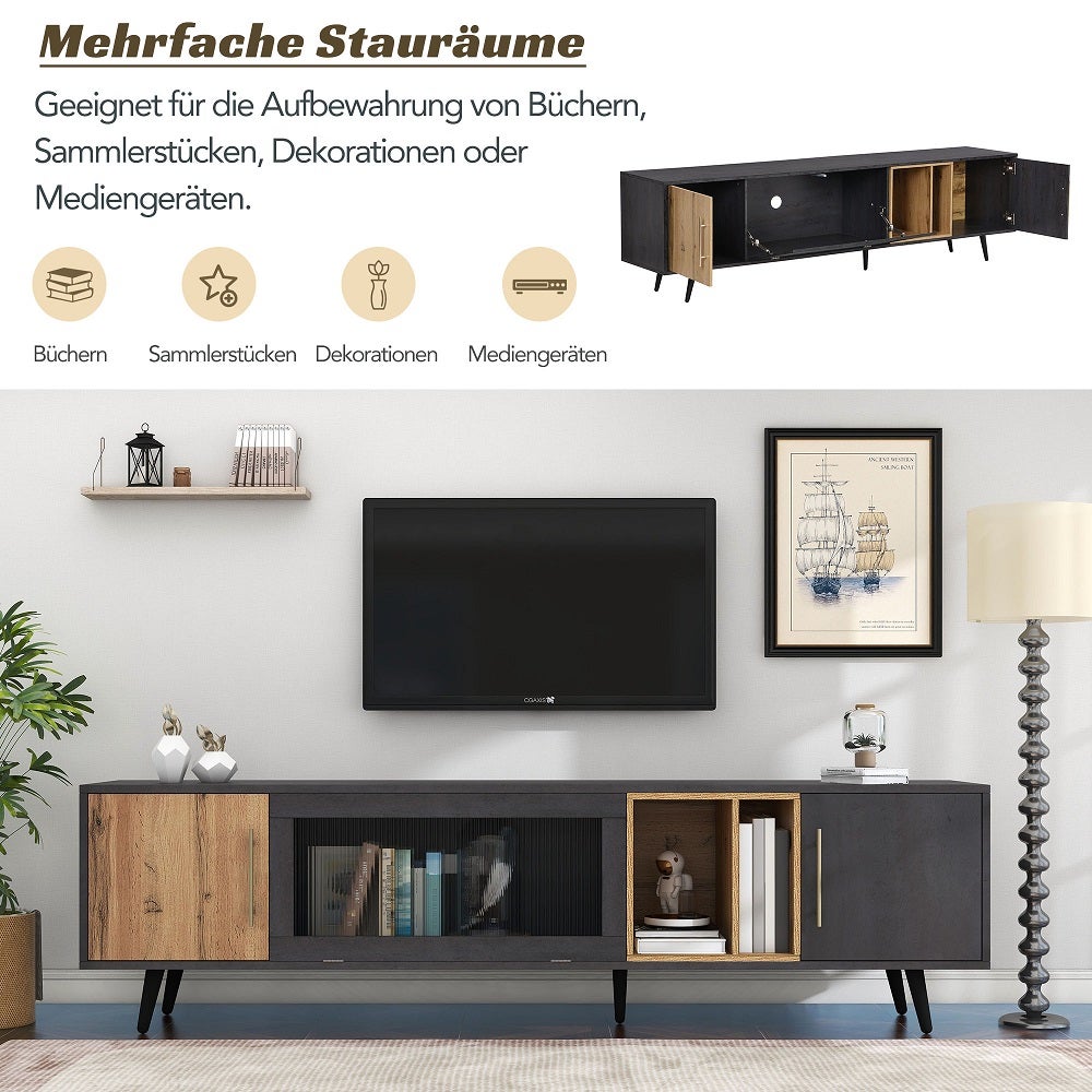 Meuble TV Commode bois foncé et veines du bois convient pour un téléviseur de 90 pouces Élégant gris Meubles de rangement - 4