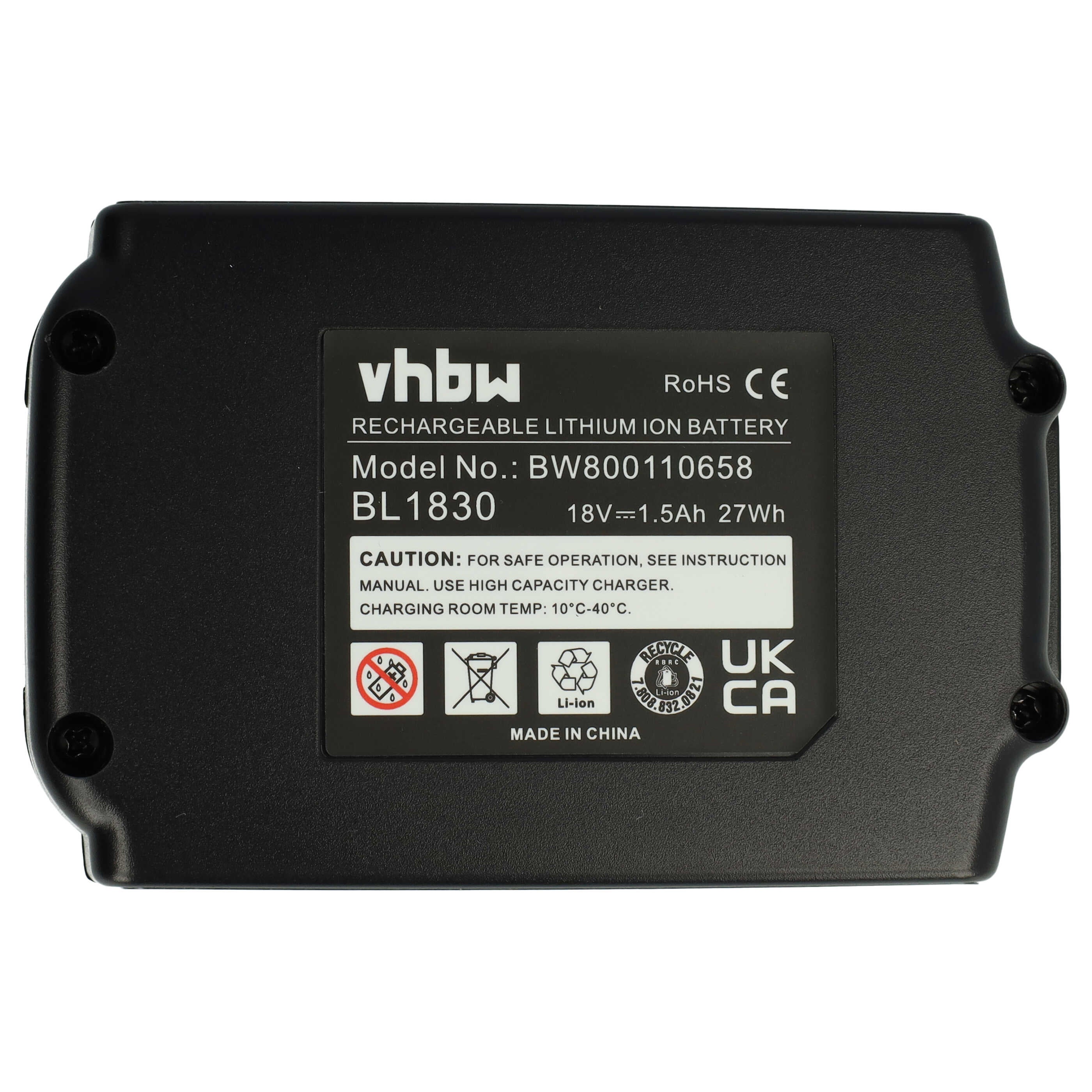 vhbw Batterie compatible avec Makita DGD800RTJ, DHP453RFE, DHP453RFX2, DGD800ZJ, DGD800RFJ, DHP453 outil électrique (1500 mAh, Li-ion, 18 V) - 2