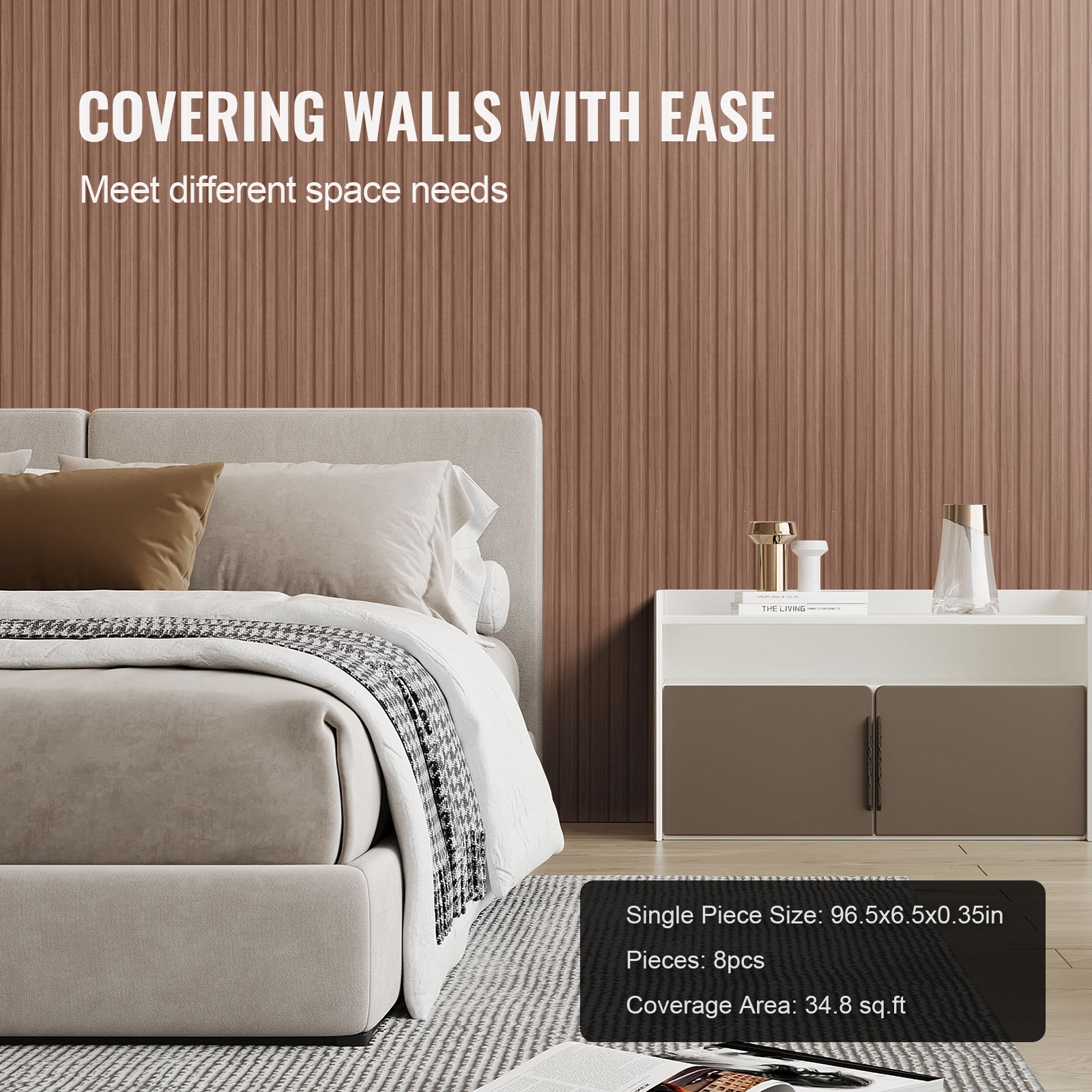 Panneau Mural Acoustique WPC VEVOR 2450x166 mm,Lot de 8,Effet Faux Bois,Réduction Bruit,Décoration Moderne,Chêne Gris - 6