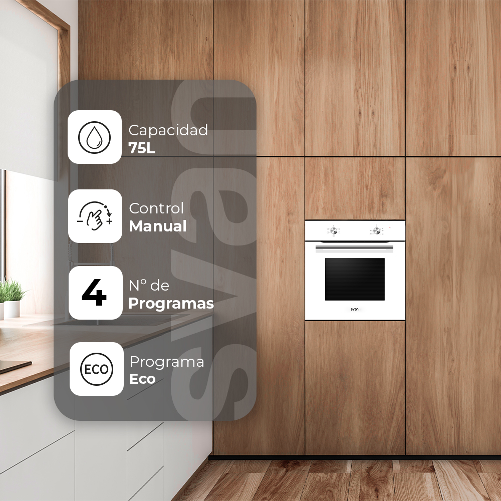 Horno Svan, SH4700EB, Capacidad 75 Litros, 2100 W, 4 Programas, Interior Esmaltado, Fácil Limpieza, Eficiencia Energética Clase A - 4