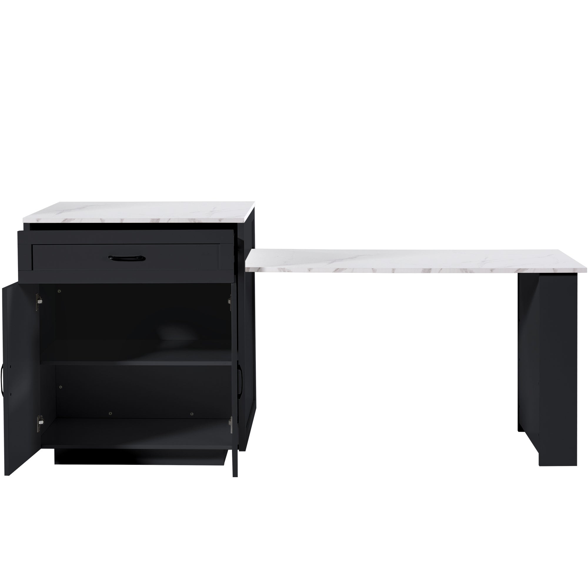 Wyspa kuchenna ze stołem jadalnym dla 4-6 osób - 2 szuflady, 2 drzwi i półki - 133/202 x 70 x 93,5 cm - MDF - Czarny - 6