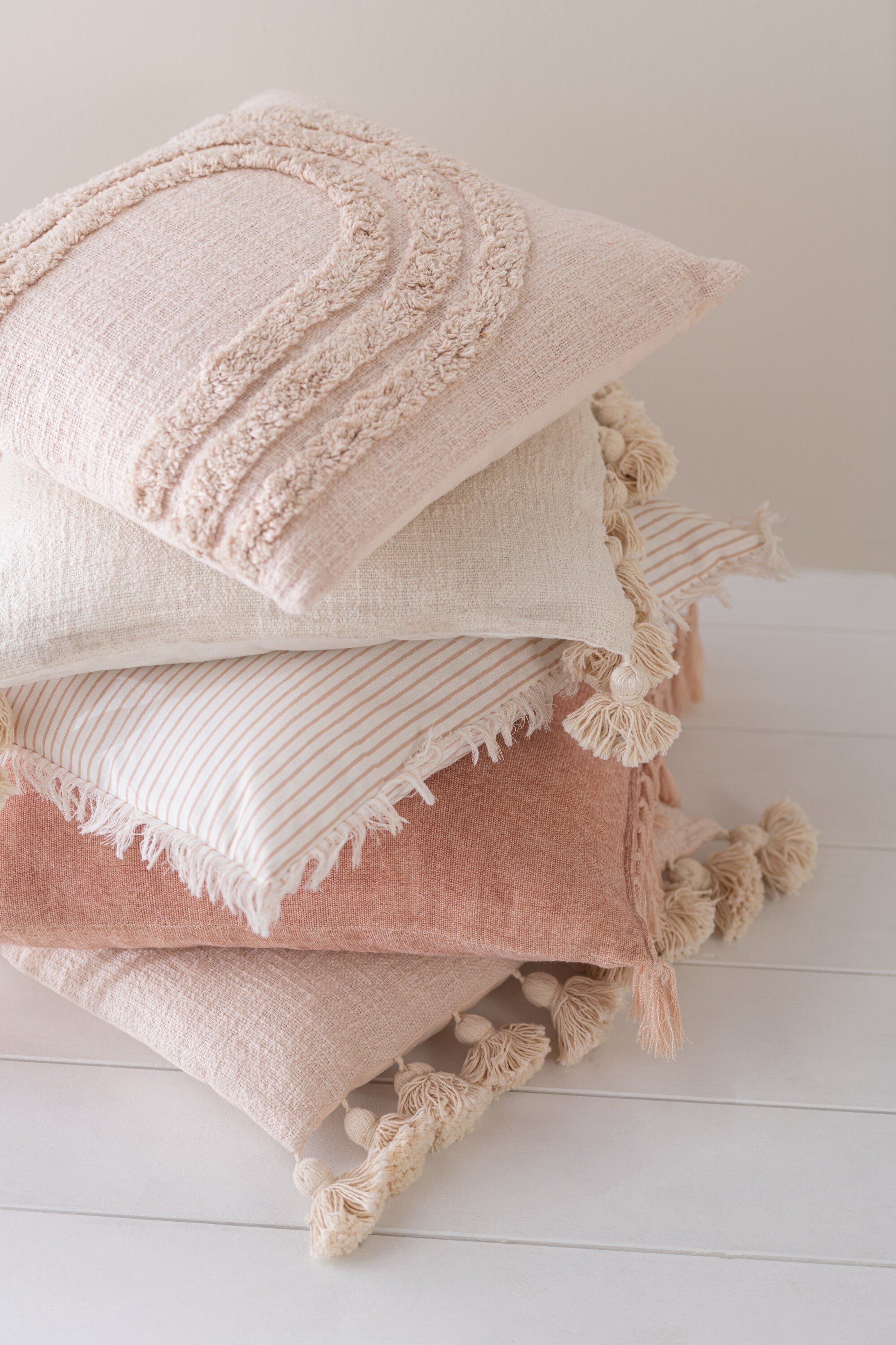Coussin floches coton beige carre 45x45x10cm - 2