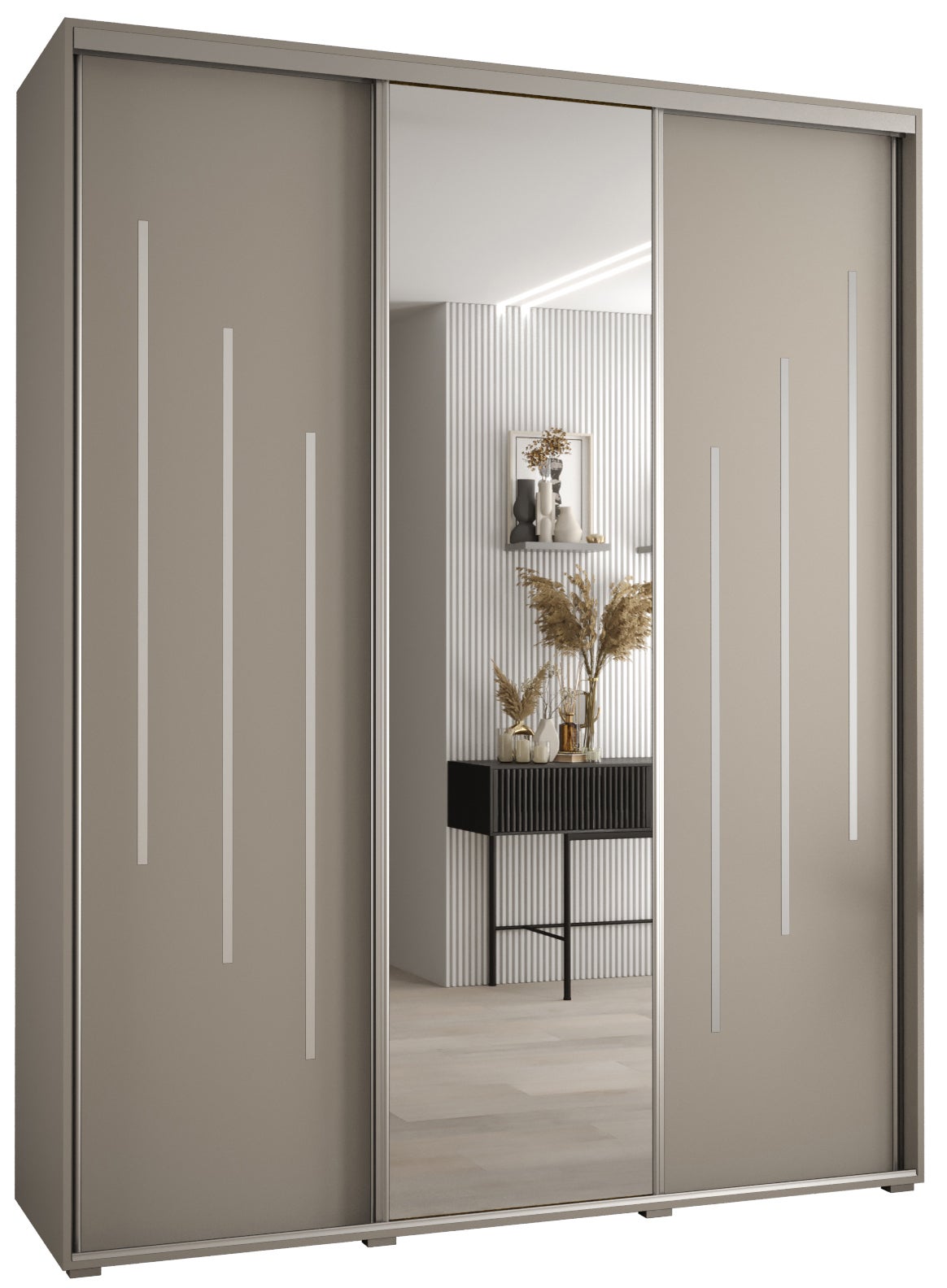 Szafa przesuwna z lustrem wysoka Dakota 9 200 x 60 x 235,2 cm kaszmir + u. Srebrny - Abiks Meble