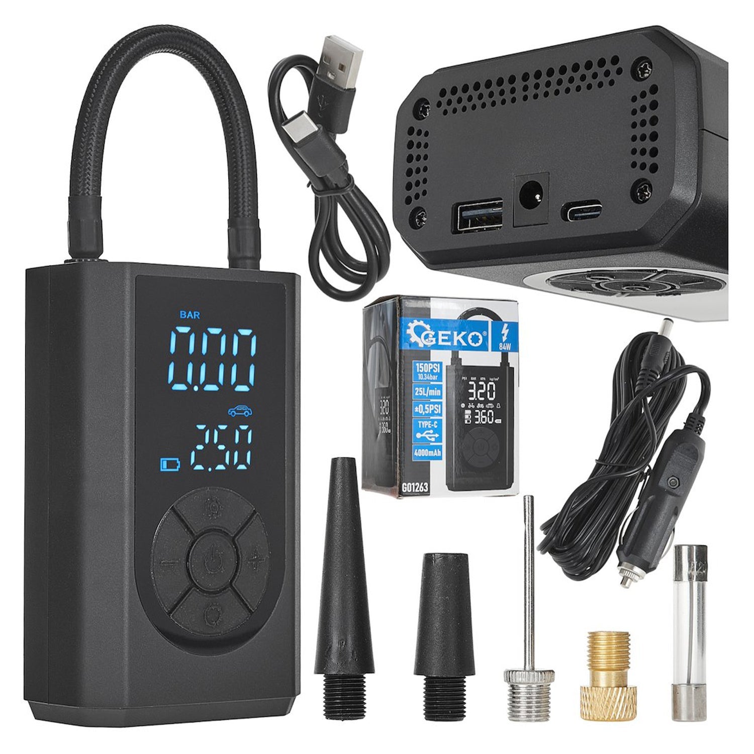 Mini compresor portabil cu acumulator 4000mah 84w cu accesorii GEKO