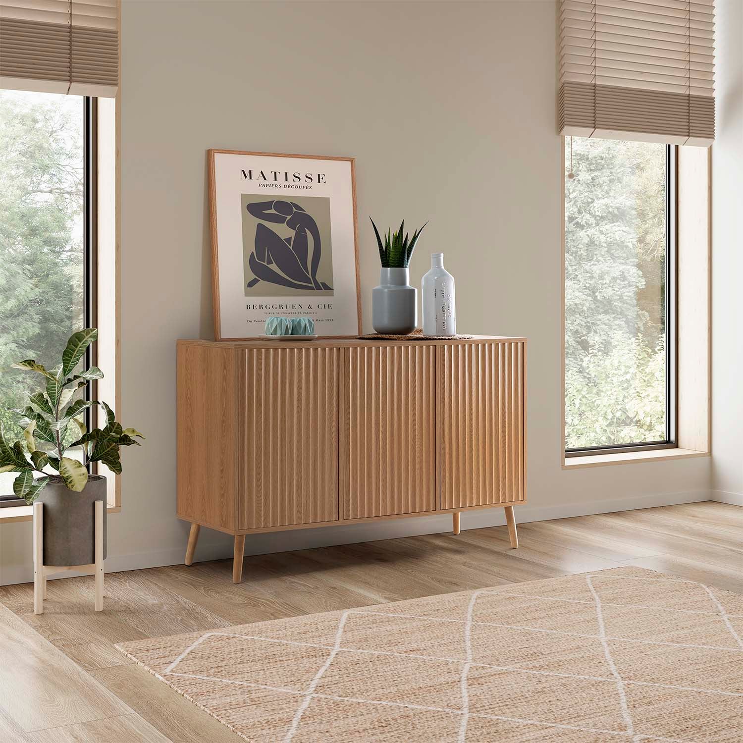 Buffet Lluvia 3 portes en chêne, largeur 120 cm - 2