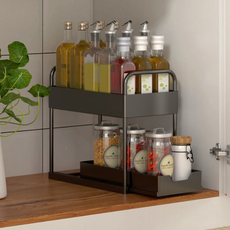 Rangement Sous Evier 2 Niveaux, Coulissant Organisateur Sous Évier Etagere Tiroir, Multi-Usage Étagère pour Cuisine Salle de Bain, Noir. - 4