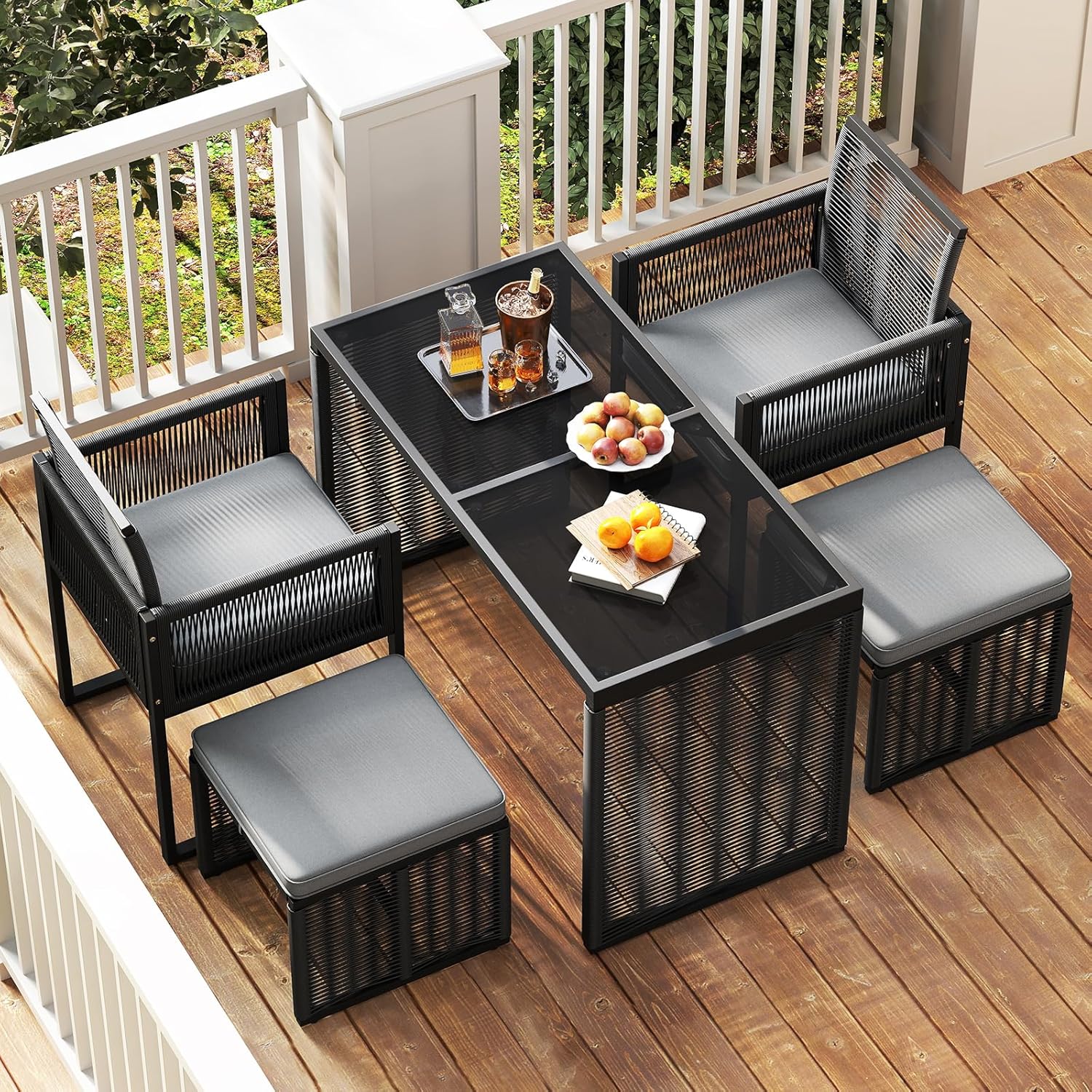 Outsunny Set Da Bistrò 3 Pezzi Con 2 Sedie In Texteline E Tavolo Effetto Legno, Cuscini Lavabili, Telaio In Acciaio, Per Patio O Balcone, Grigio