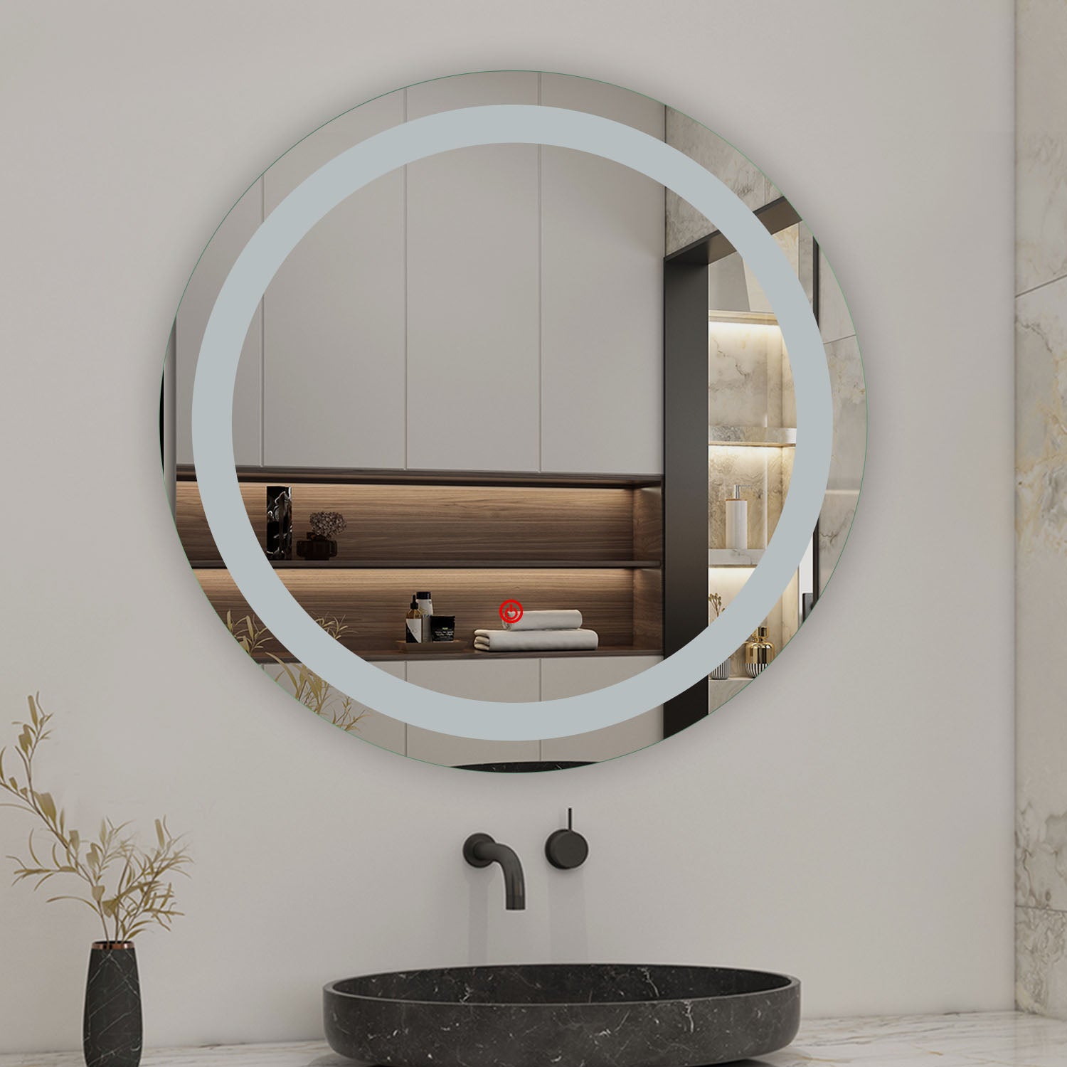 Miroir modern chic, Miroir arrondi avec éclairage salle de bain, Miroir rond anti-buée, Miroir étanche, Diamèter Φ: 60 cm - 3